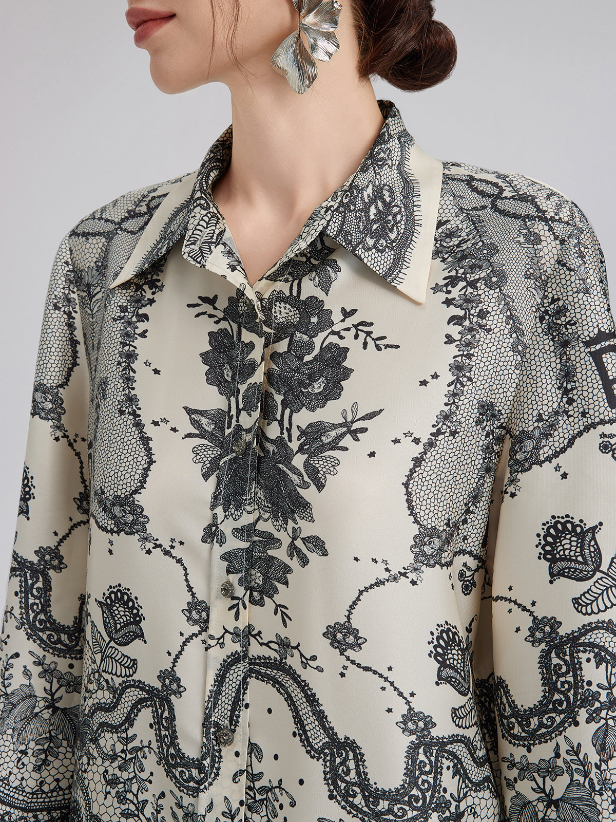 Final Sale | Black Eyelash Lace Turn-down Collar Shirt