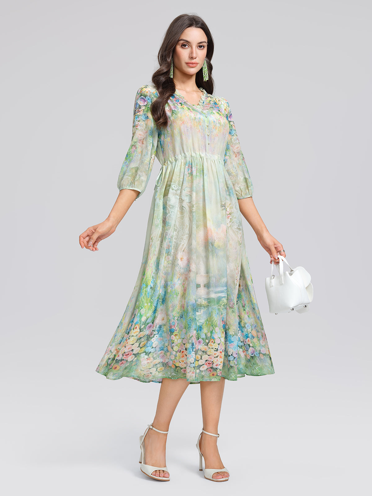100% Silk Monet Garden Print Dress