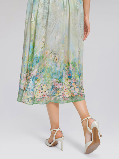 100% Silk Monet Garden Print Dress