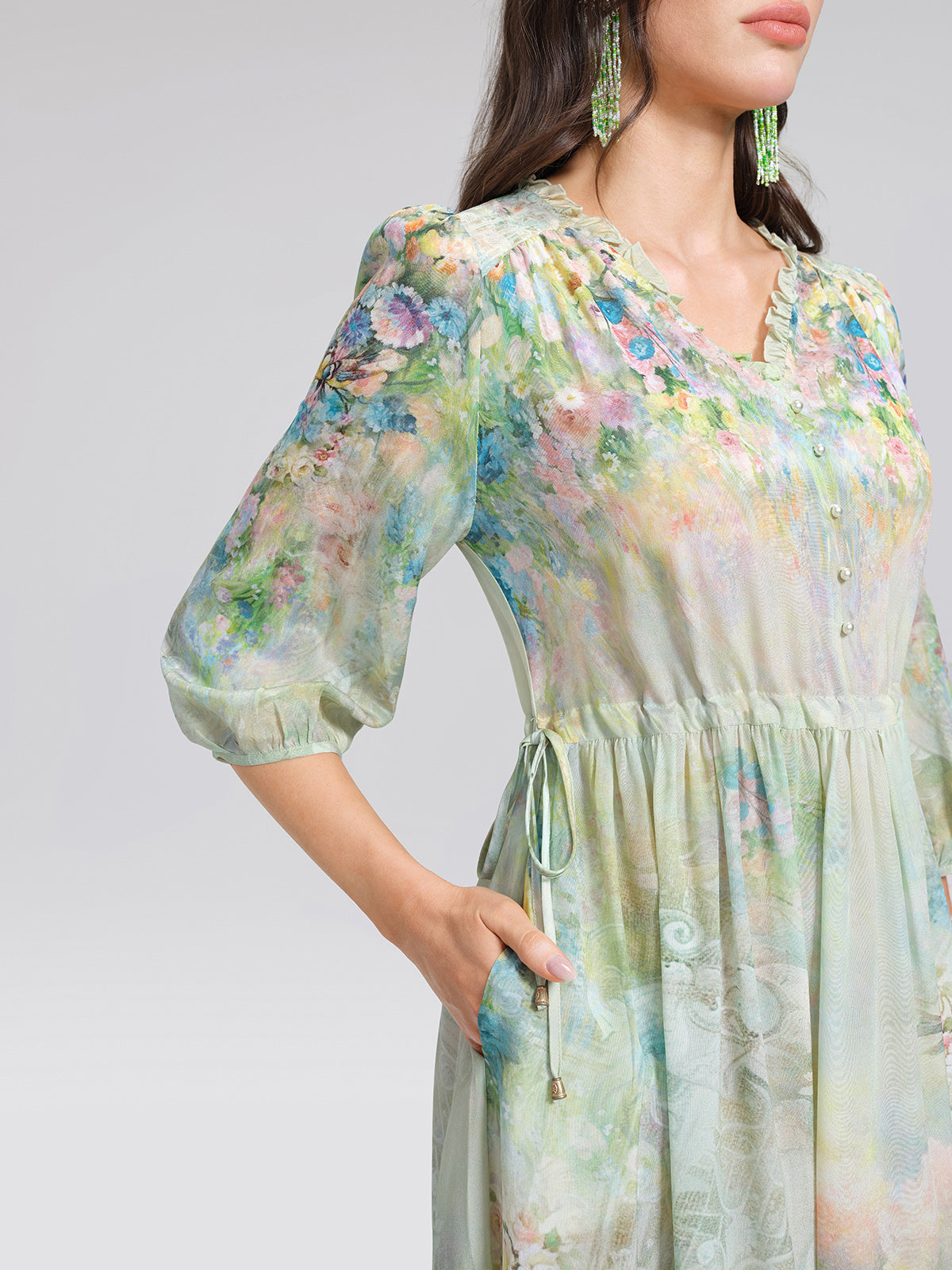 100% Silk Monet Garden Print Dress