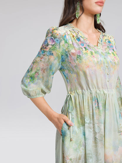 100% Silk Monet Garden Print Dress