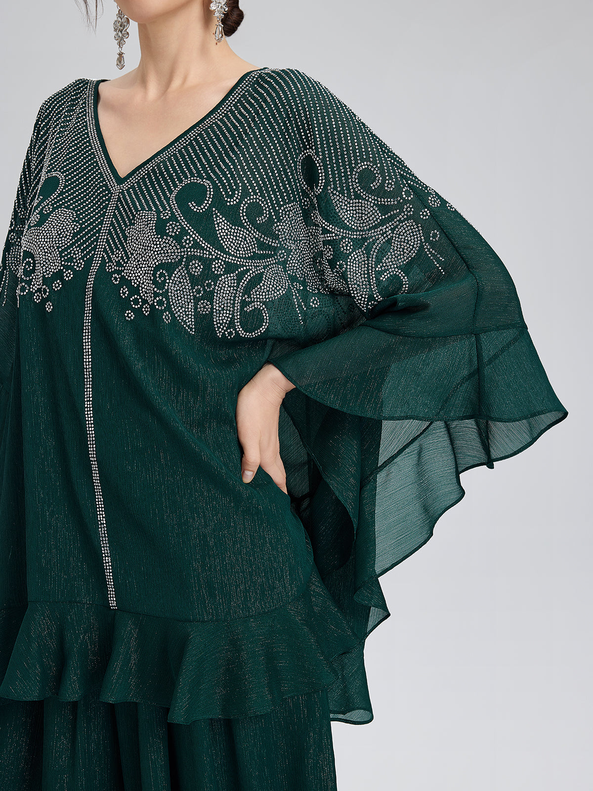 Final Sale | Metallic Chiffon Rhinestone V-Neck Top
