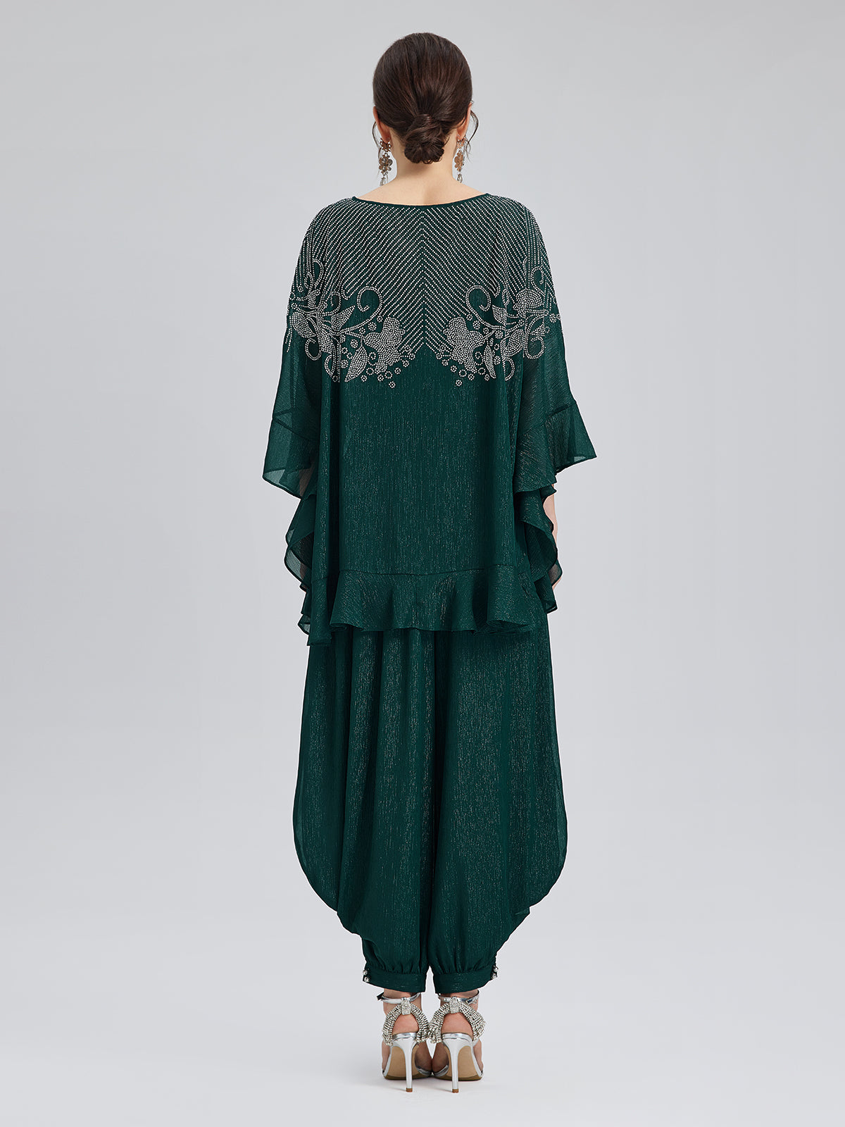 Final Sale | Silver-threaded Chiffon Gathered Carrot Pants