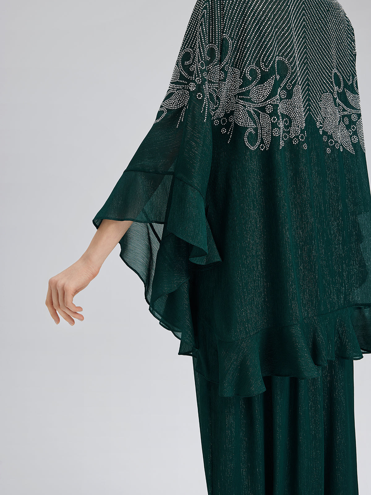 Final Sale | Metallic Chiffon Rhinestone V-Neck Top