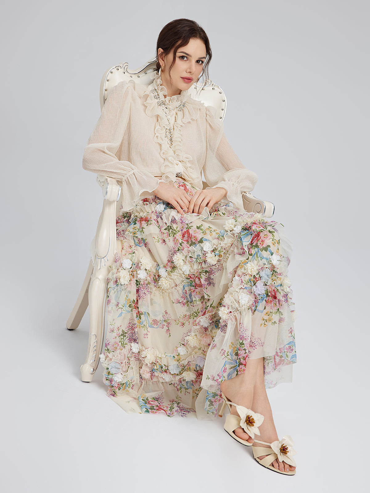 Handcrafted Floral French-Inspired Tulle Skirt