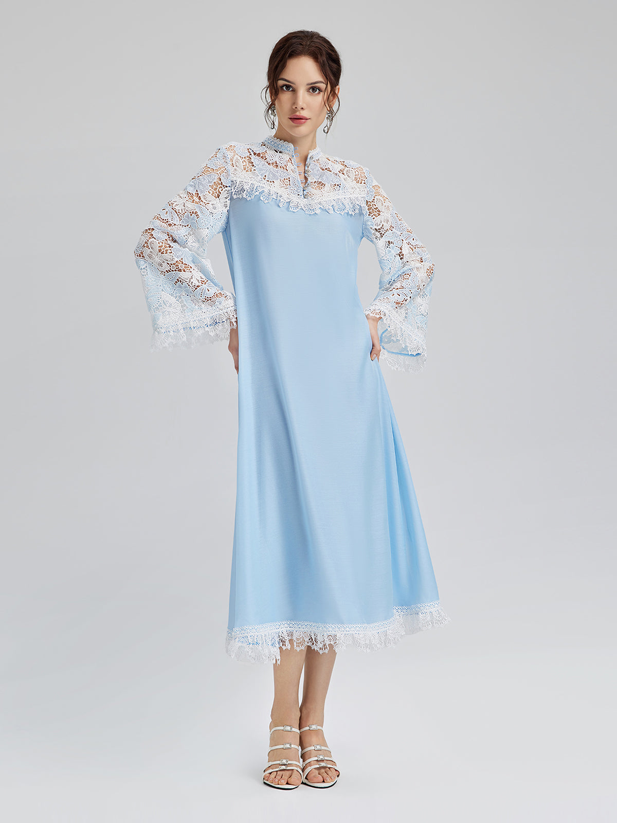 Two-Tone Lace Baroque Butterfly Dress, SKY BLUE / S Two-Tone Lace Baroque Butterfly Dress, SKY BLUE / S