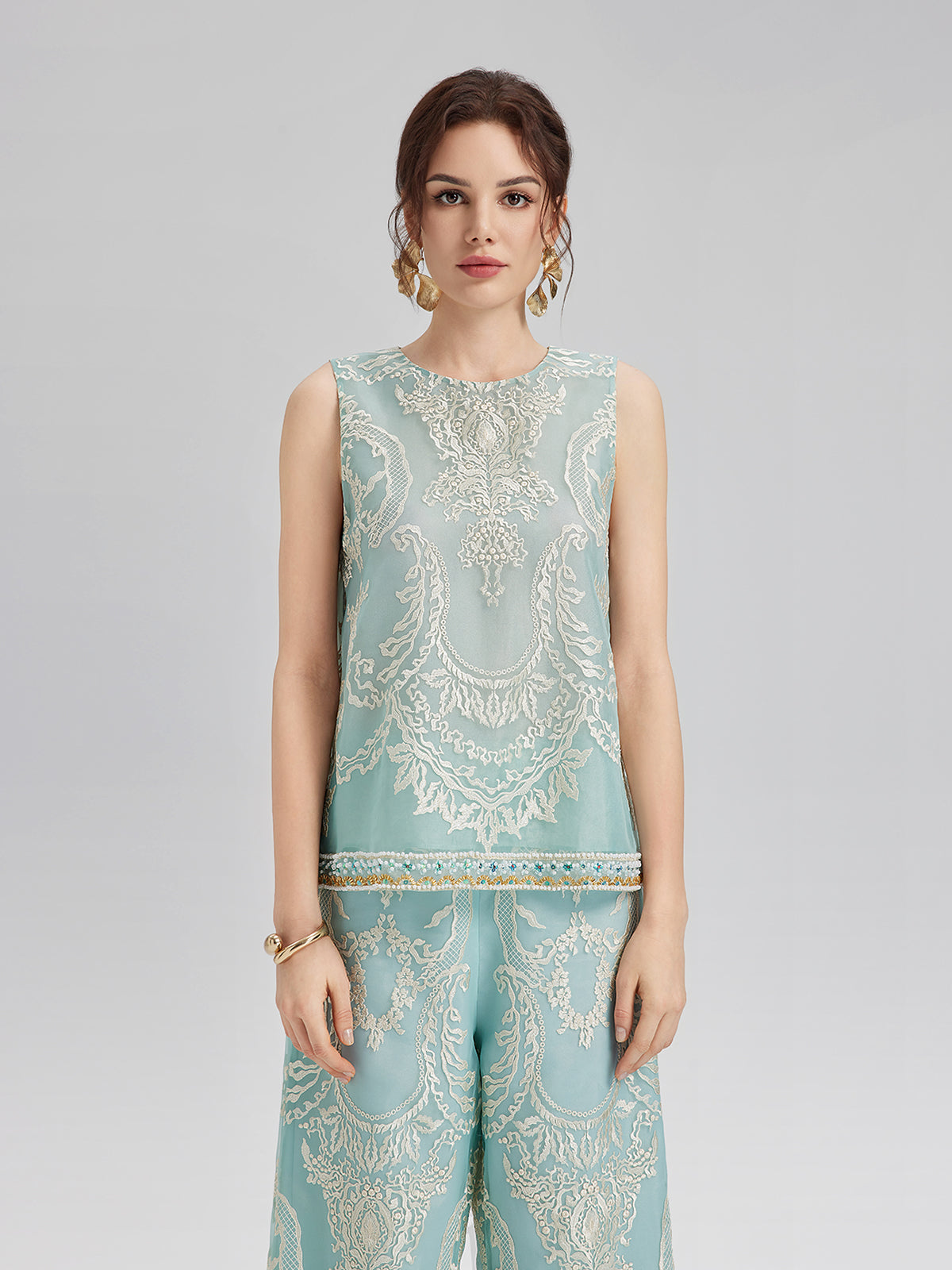 Organza Embroidered Mint Vest