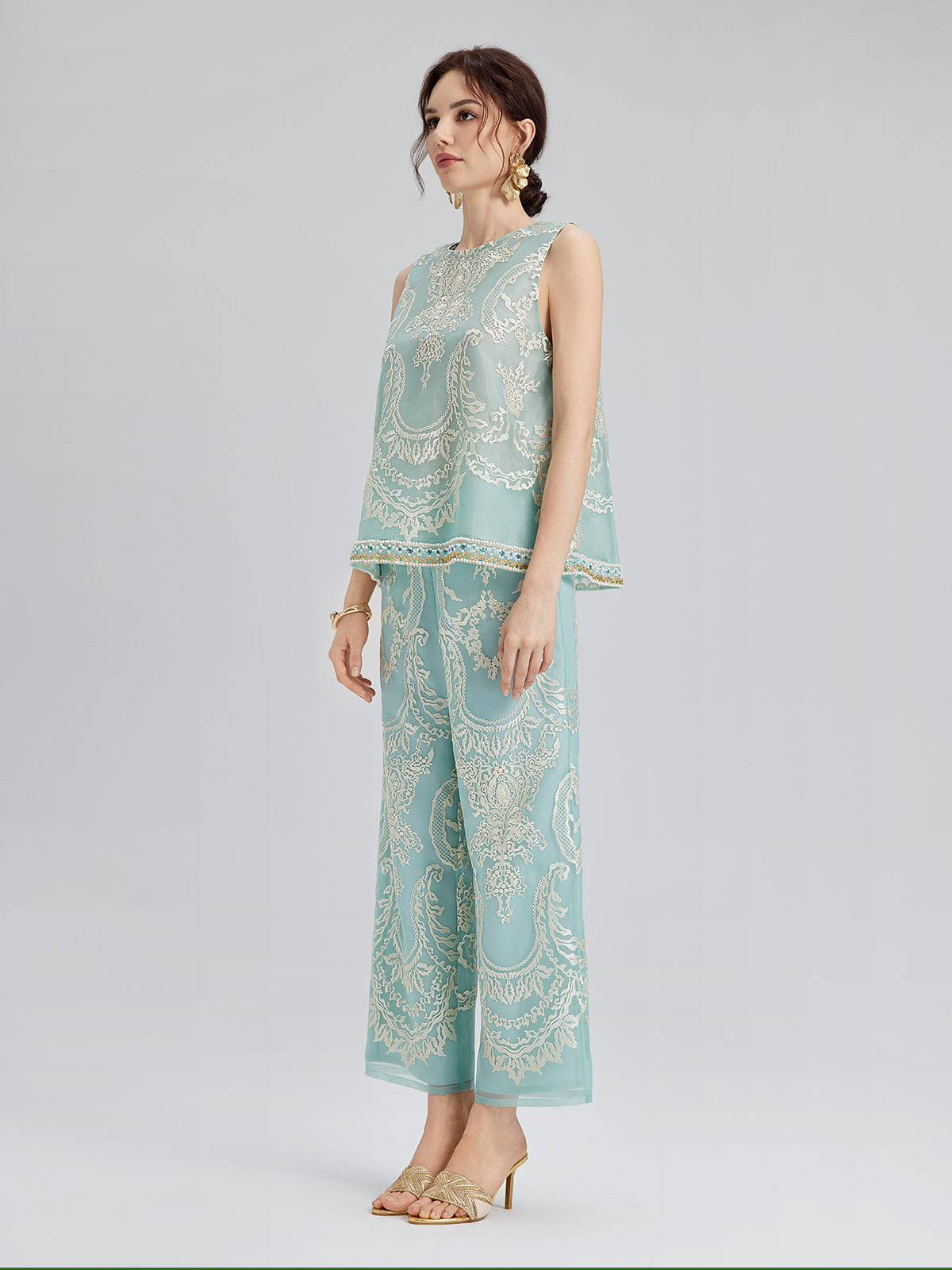 Organza Embroidered Mint Vest