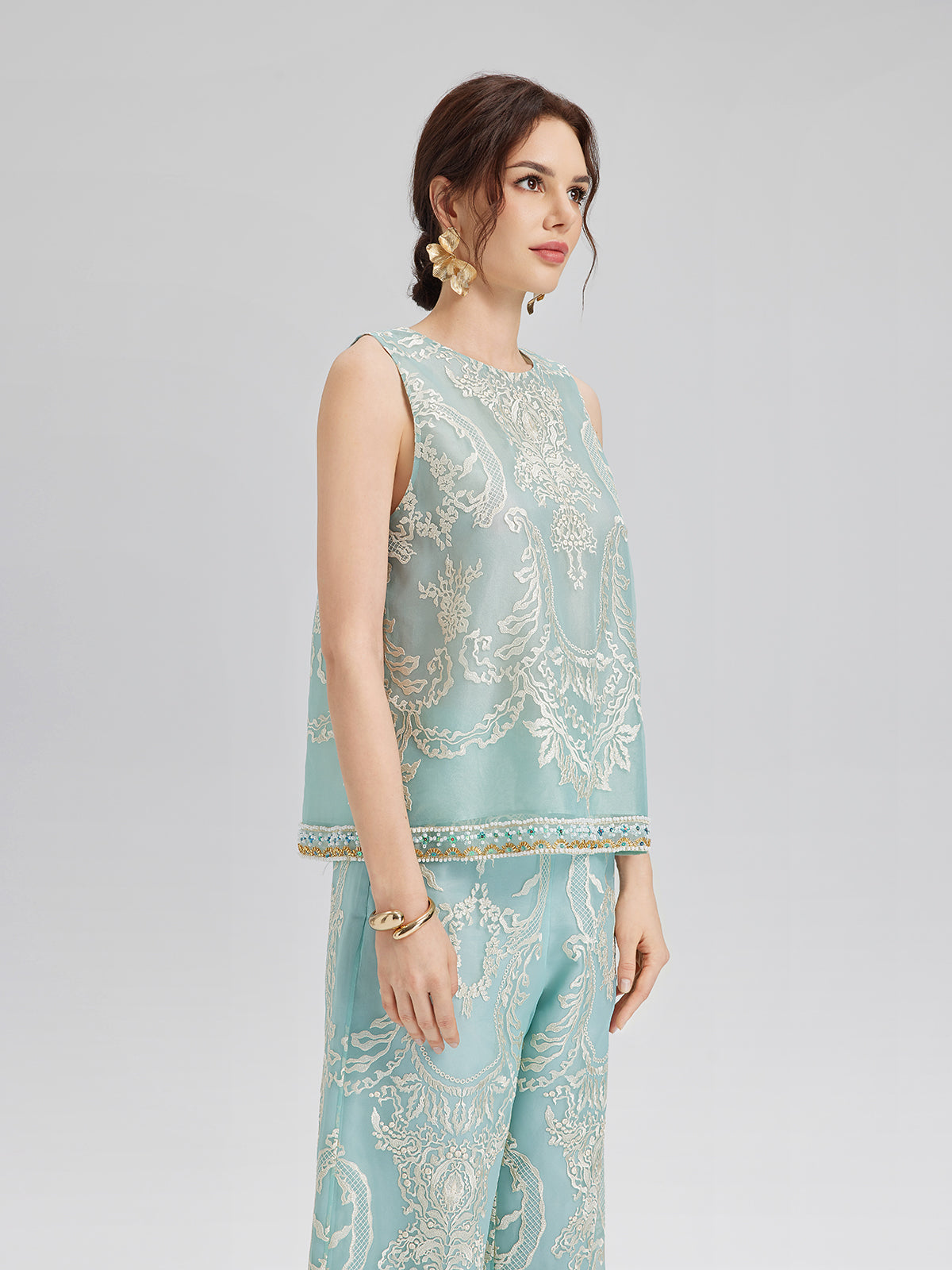 Organza Embroidered Mint Vest
