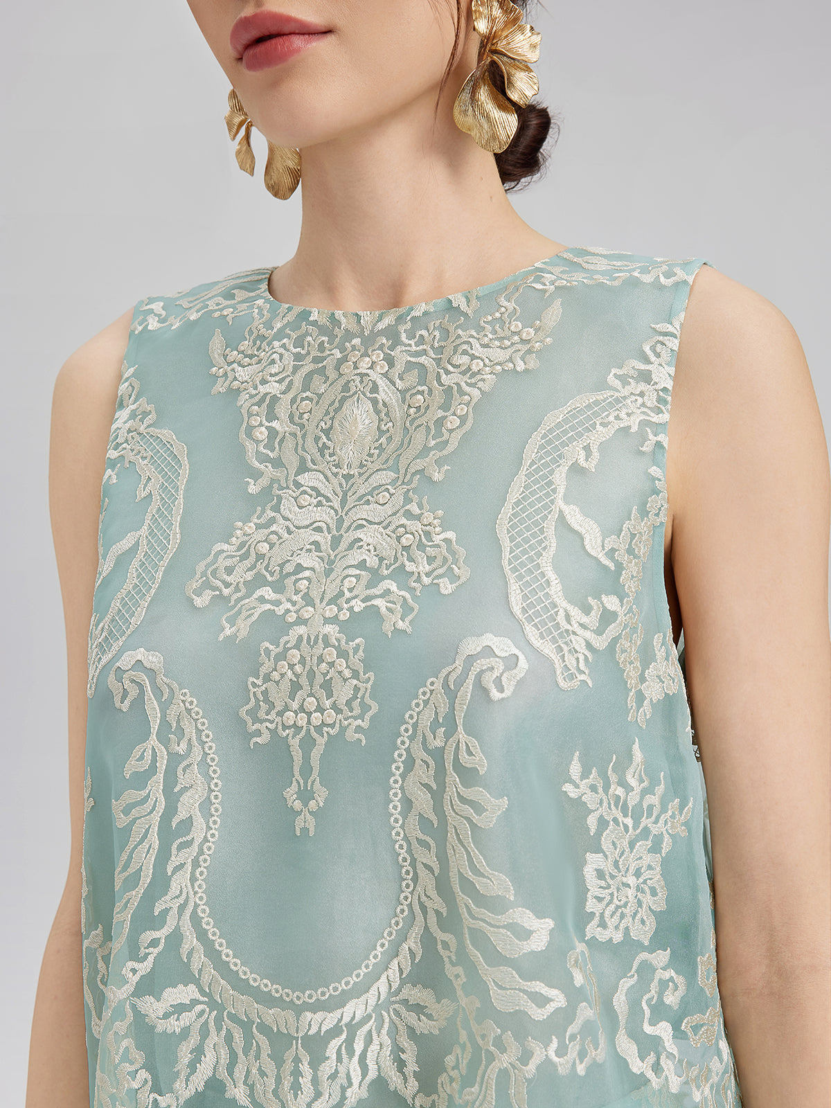 Organza Embroidered Mint Vest