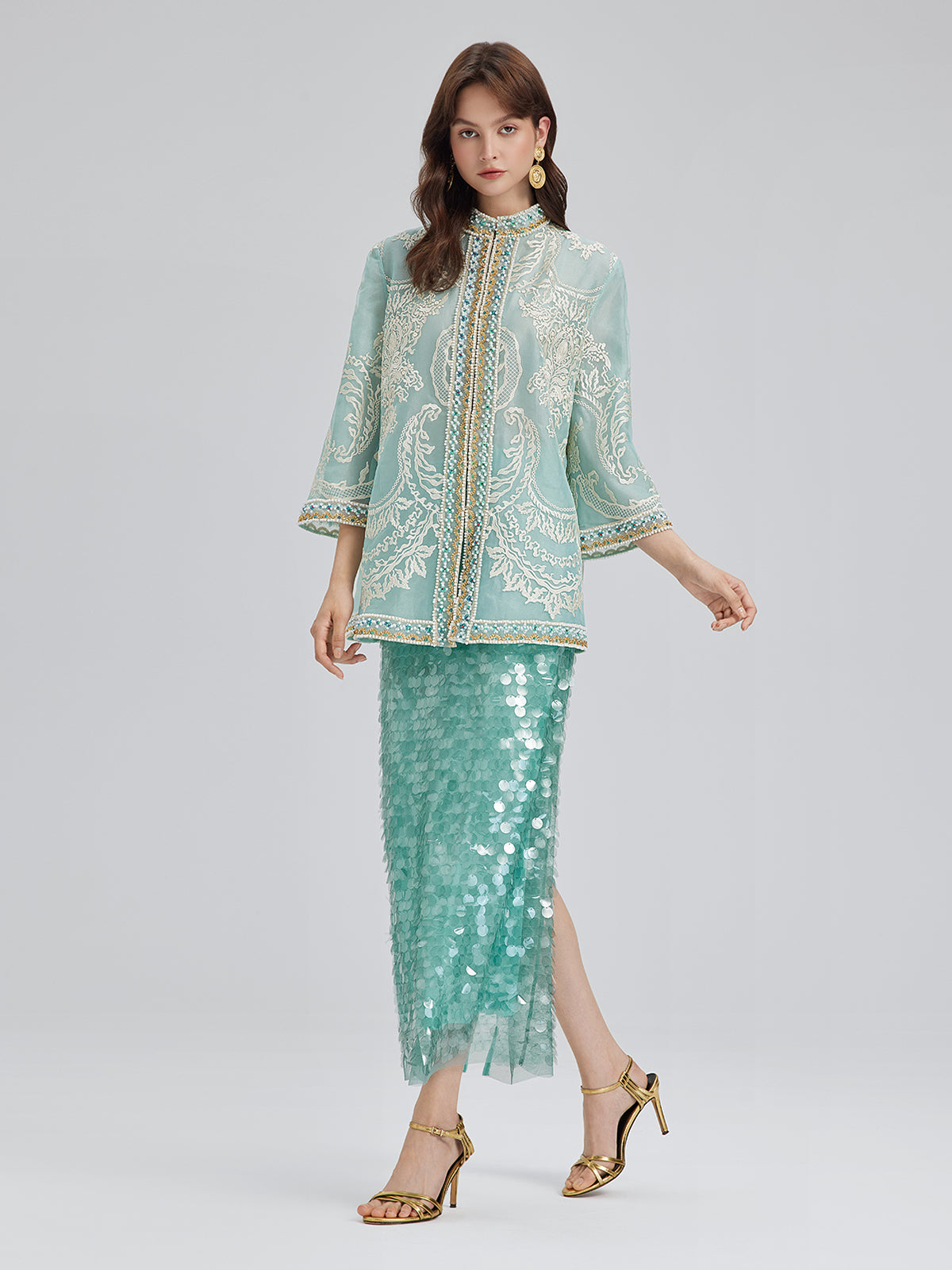 Elastic Sequin Mermaid Mint Skirt