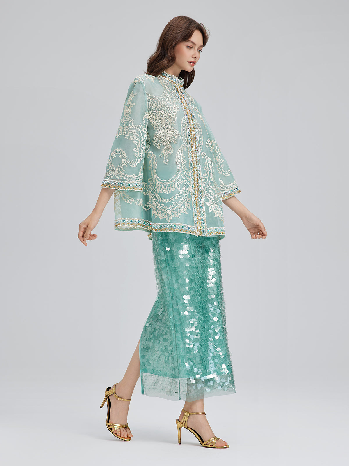 Organza Embroidered Mint Jacket