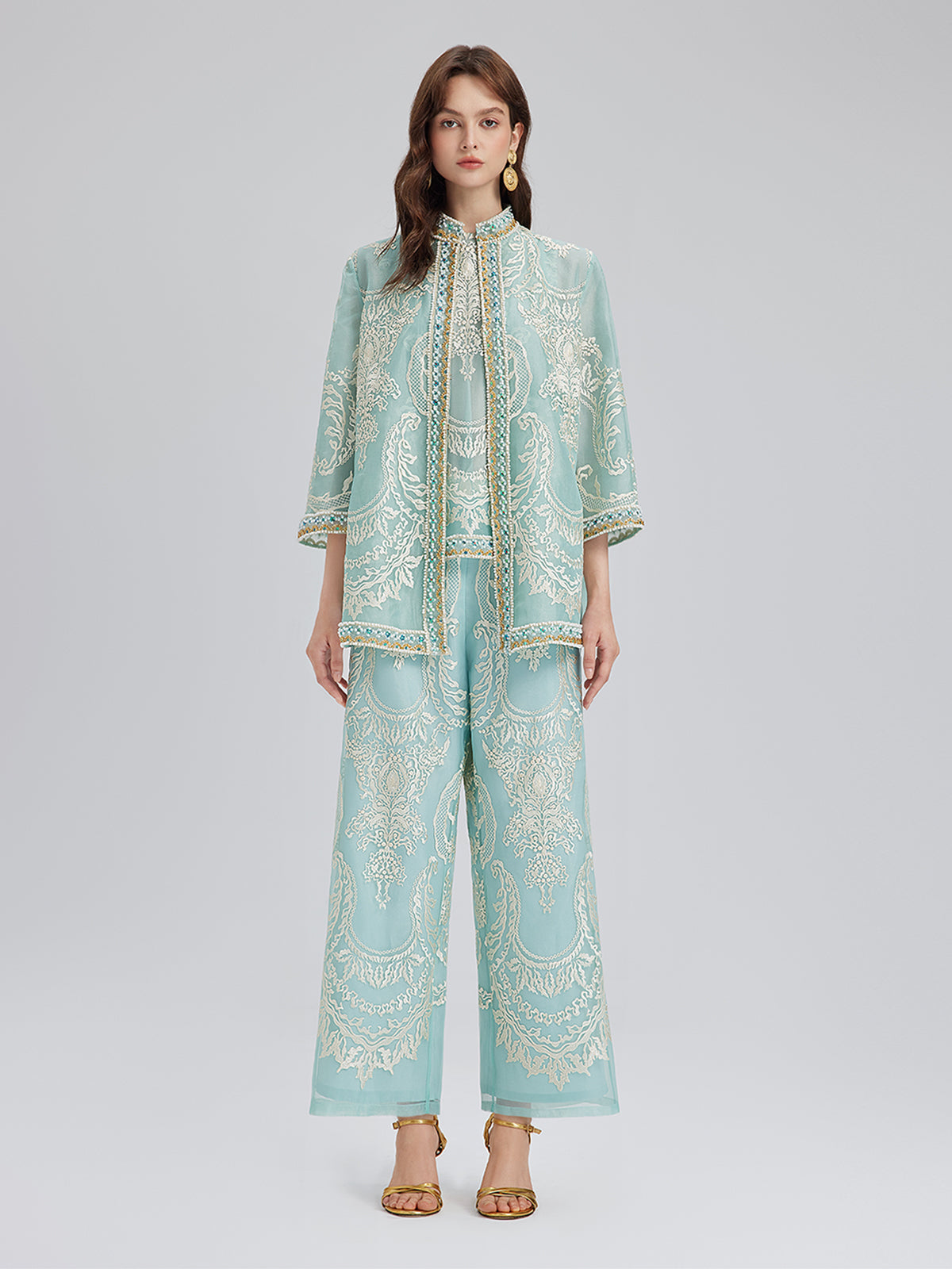 Organza Embroidered Mint Jacket