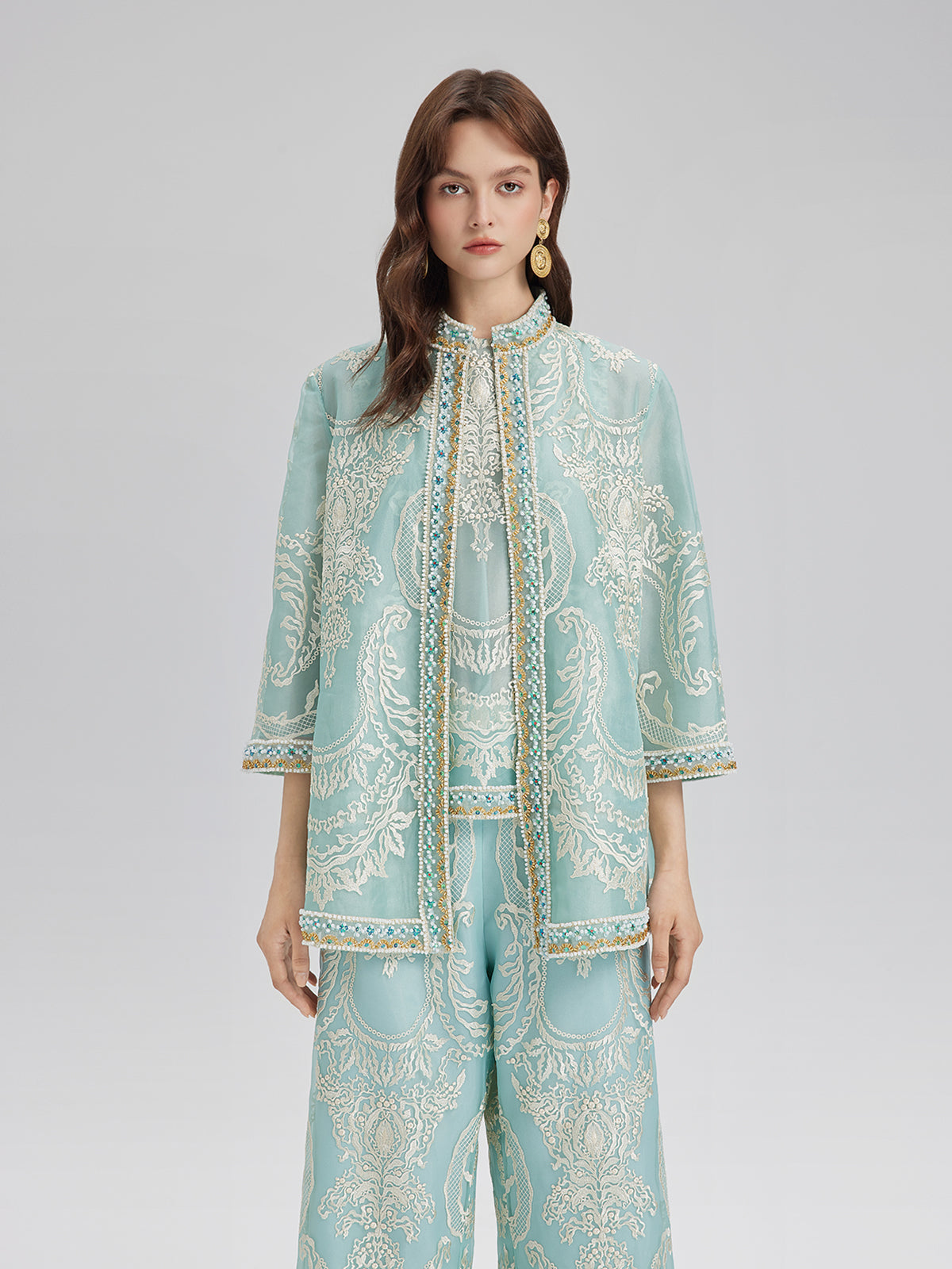 Organza Embroidered Mint Jacket