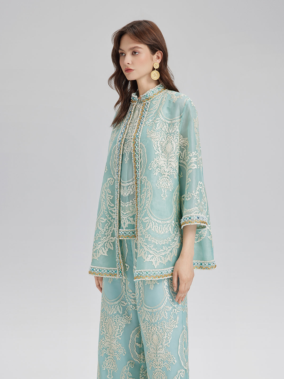Organza Embroidered Mint Jacket
