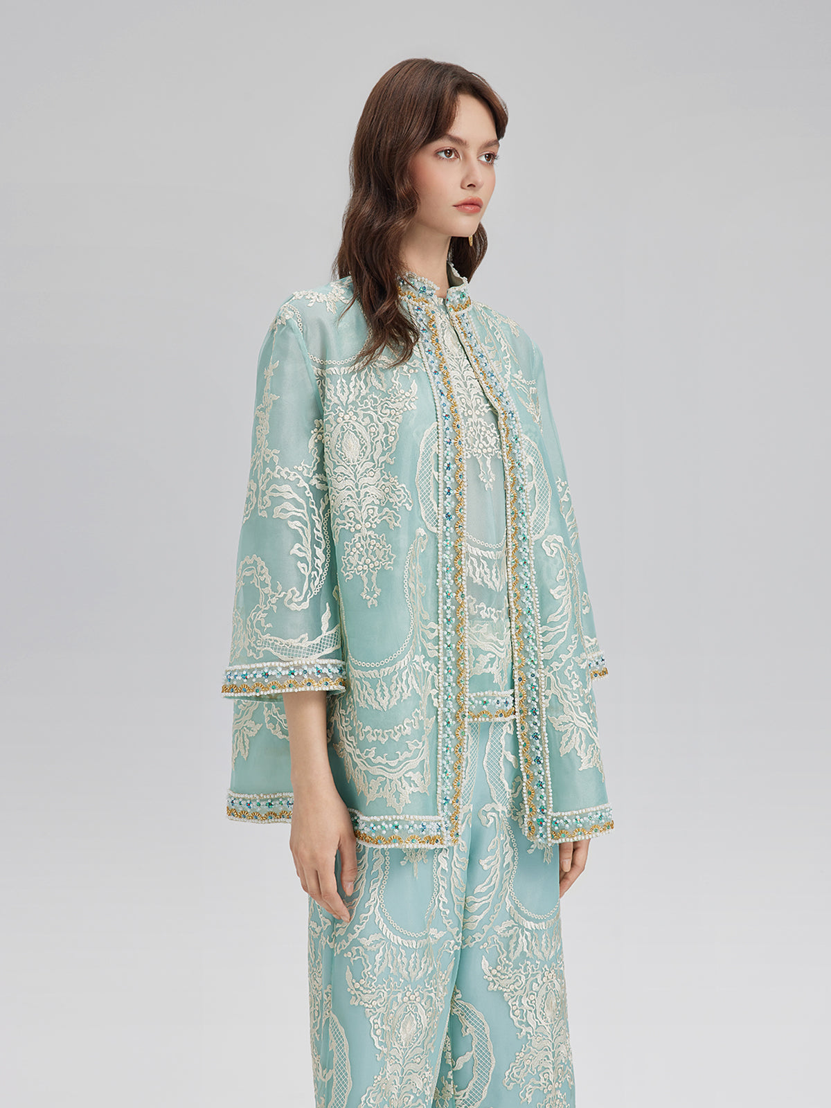 Organza Embroidered Mint Jacket