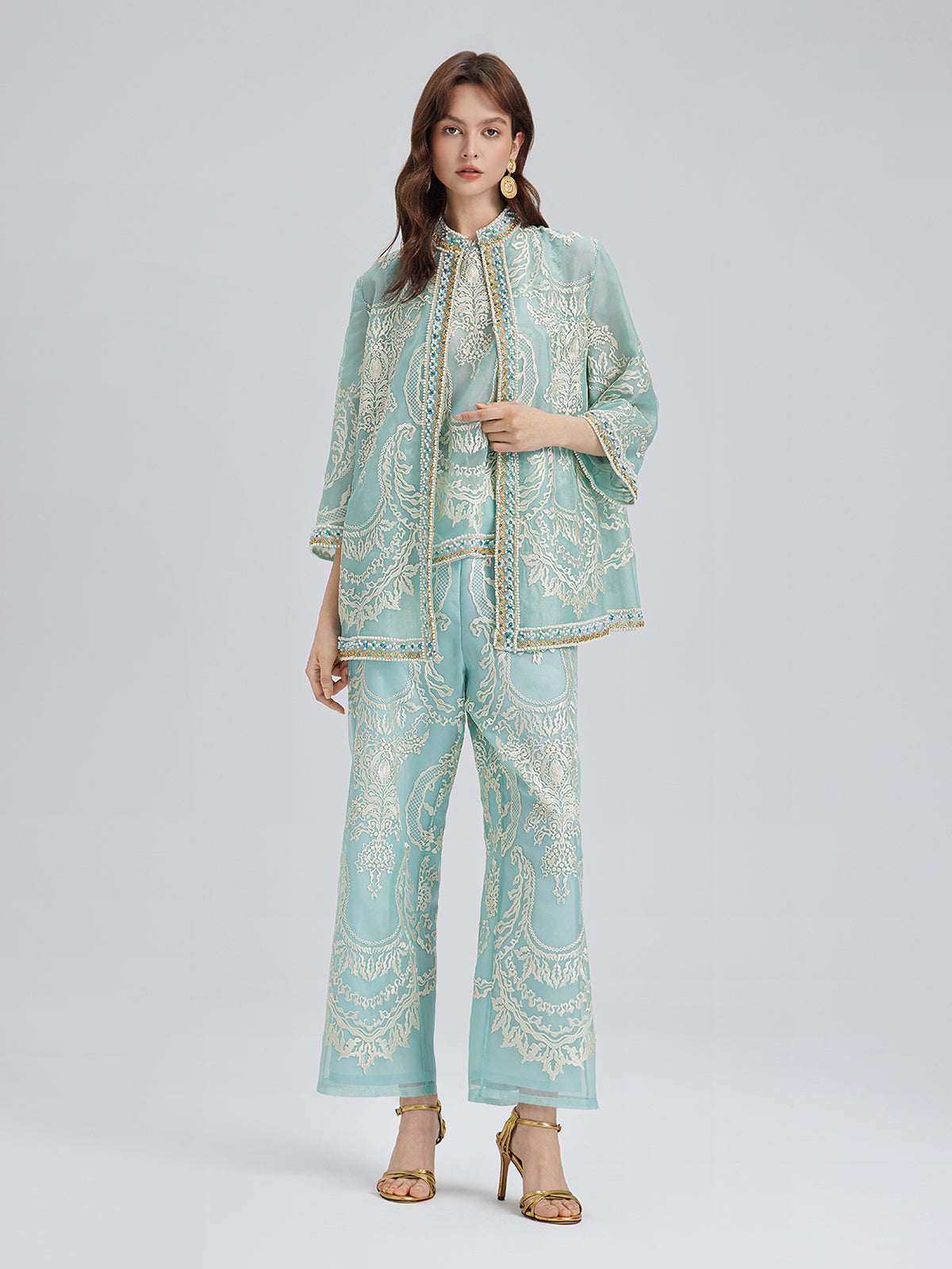 Organza Embroidered Mint Jacket