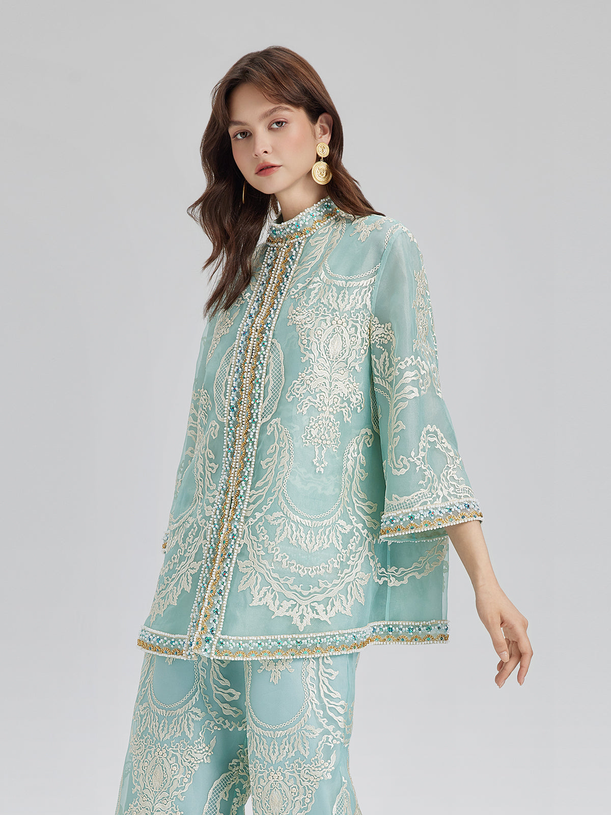 Organza Embroidered Mint Jacket
