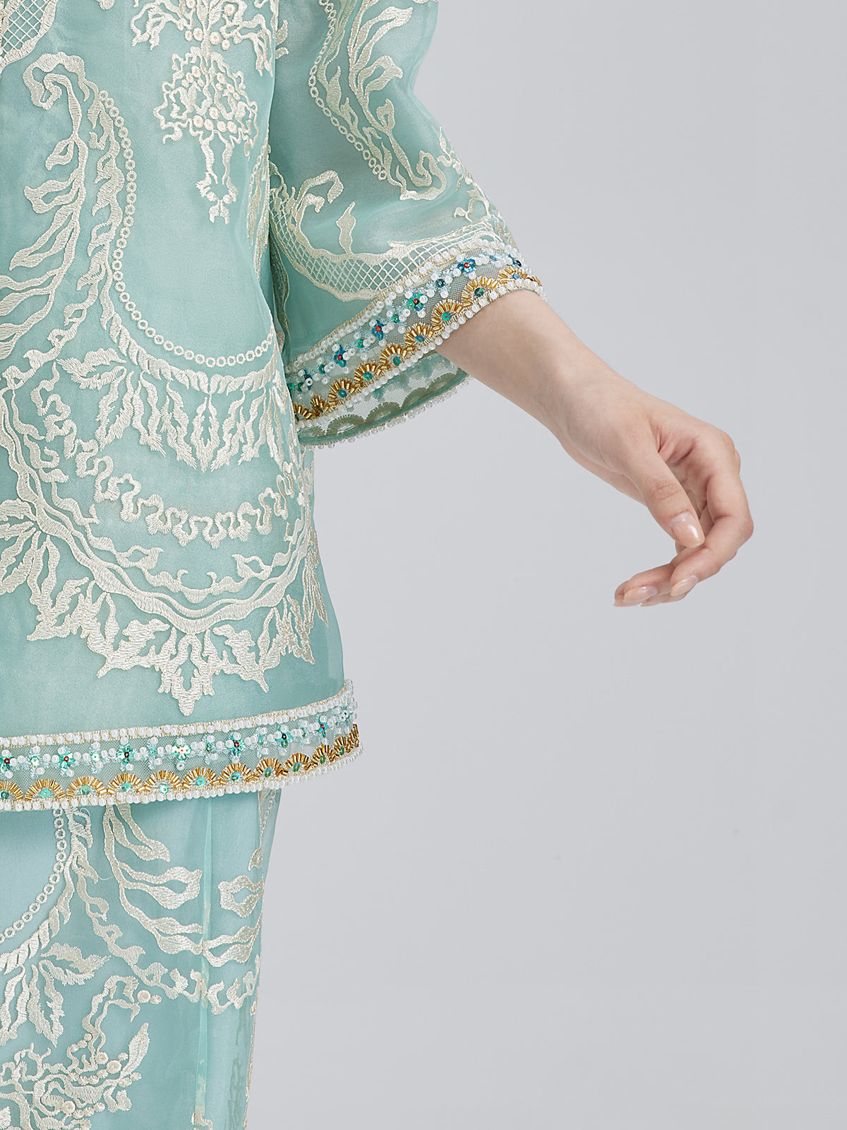 Organza Embroidered Mint Jacket