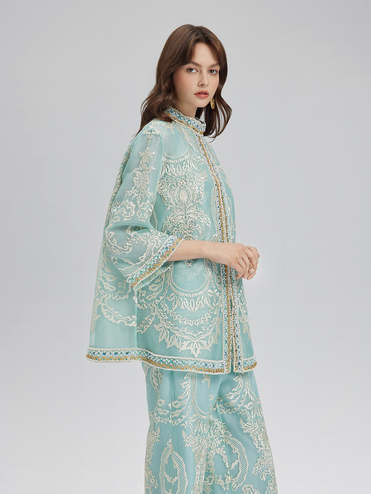 Organza Embroidered Mint Jacket
