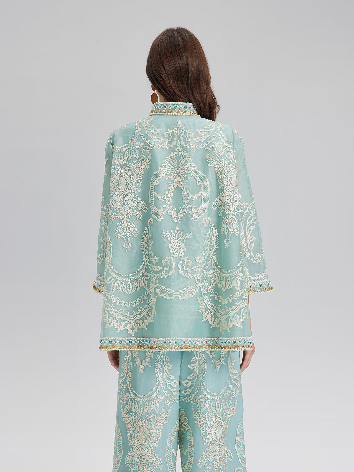 Organza Embroidered Mint Jacket