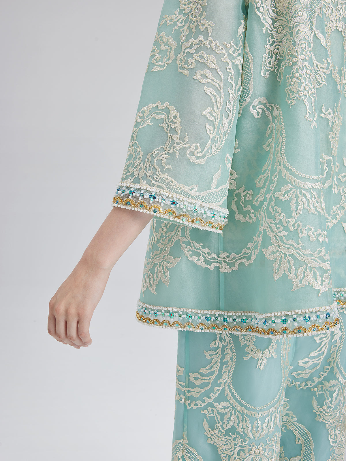 Organza Embroidered Mint Jacket