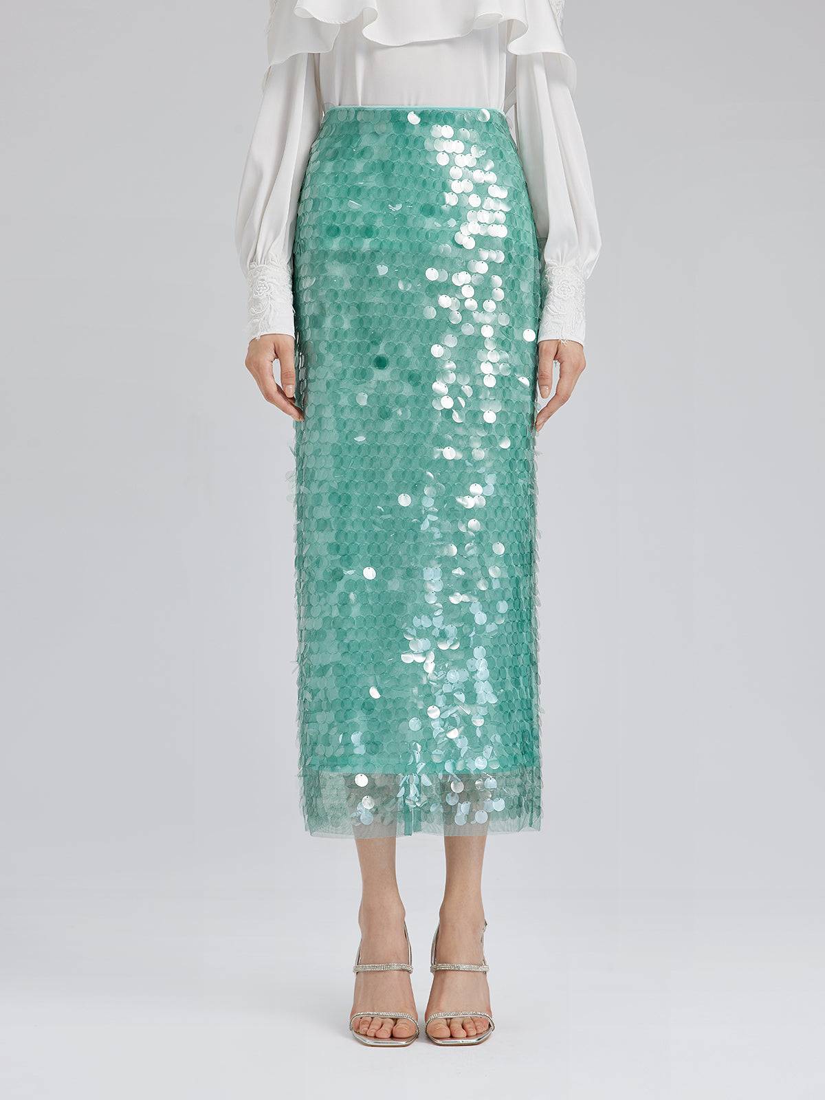 Elastic Sequin Mermaid Mint Skirt