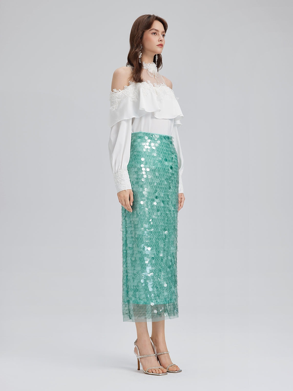 Elastic Sequin Mermaid Mint Skirt