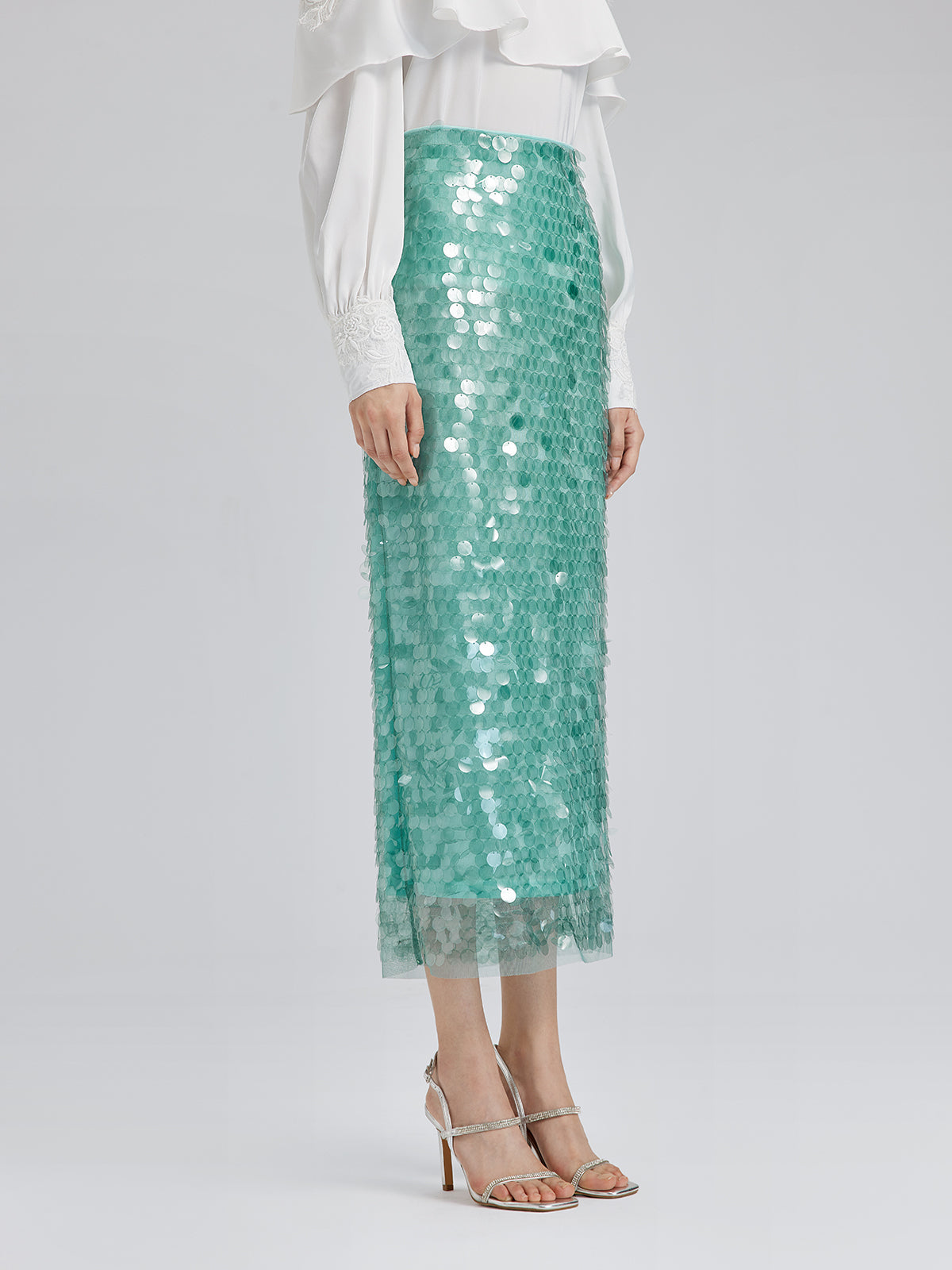 Elastic Sequin Mermaid Mint Skirt