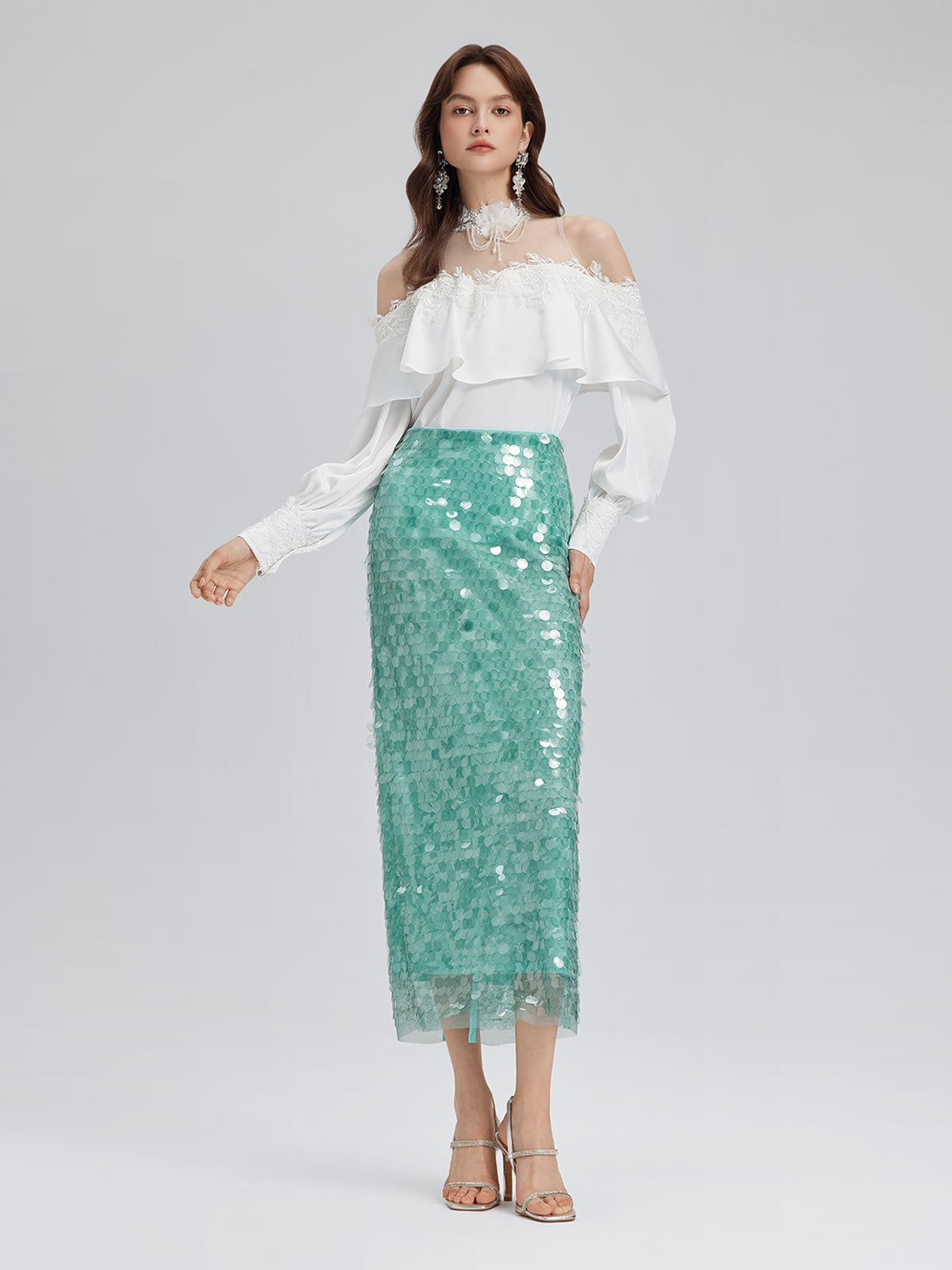 Final Sale | Off-Shoulder Ruffle Lace Mesh Top