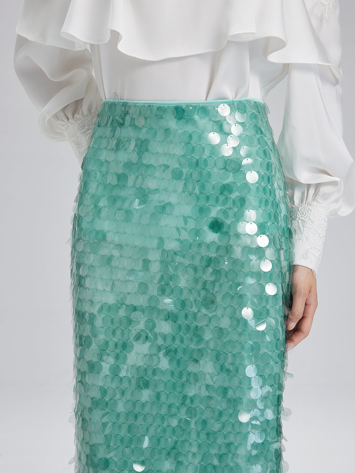 Elastic Sequin Mermaid Mint Skirt