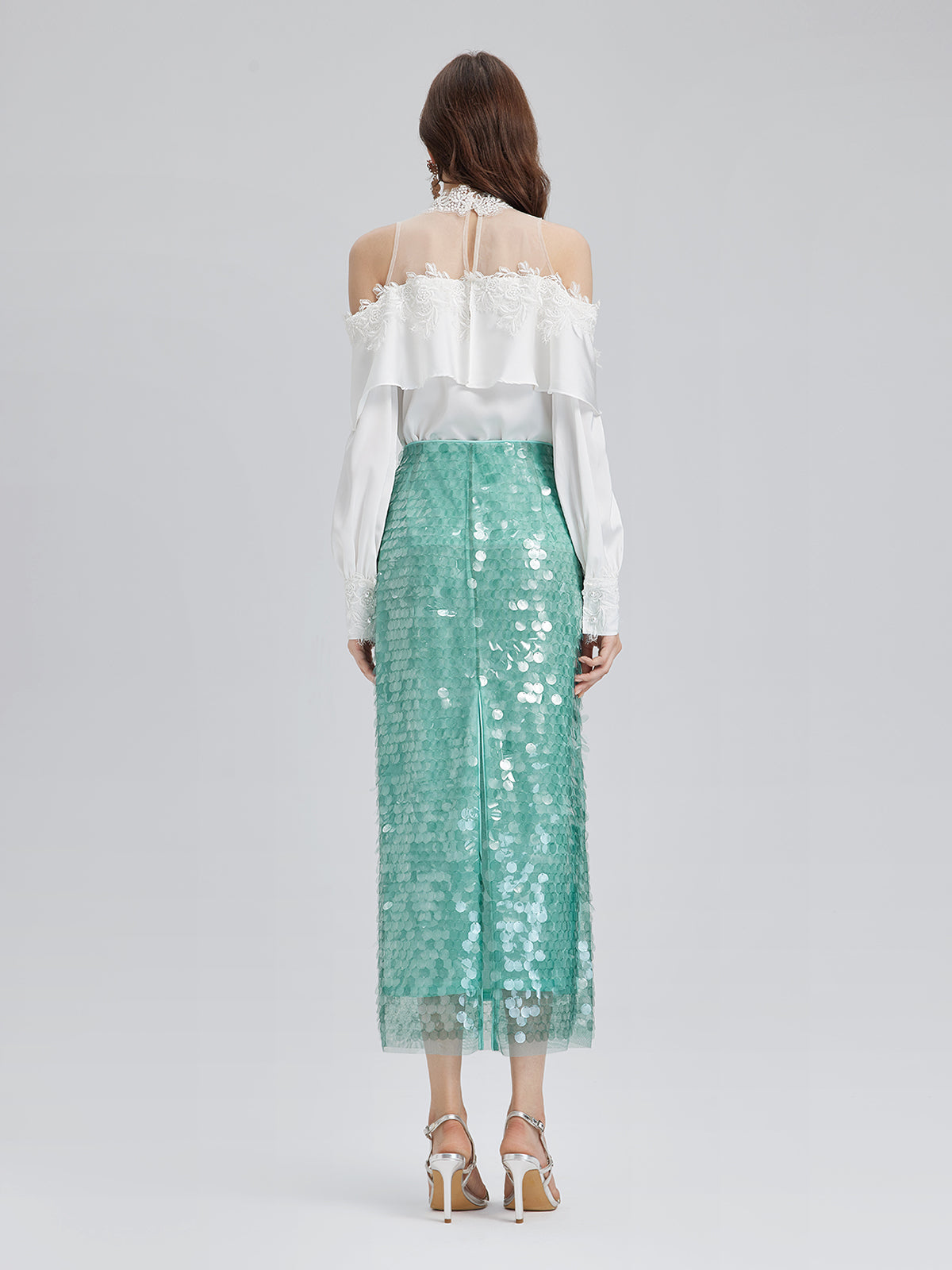 Elastic Sequin Mermaid Mint Skirt