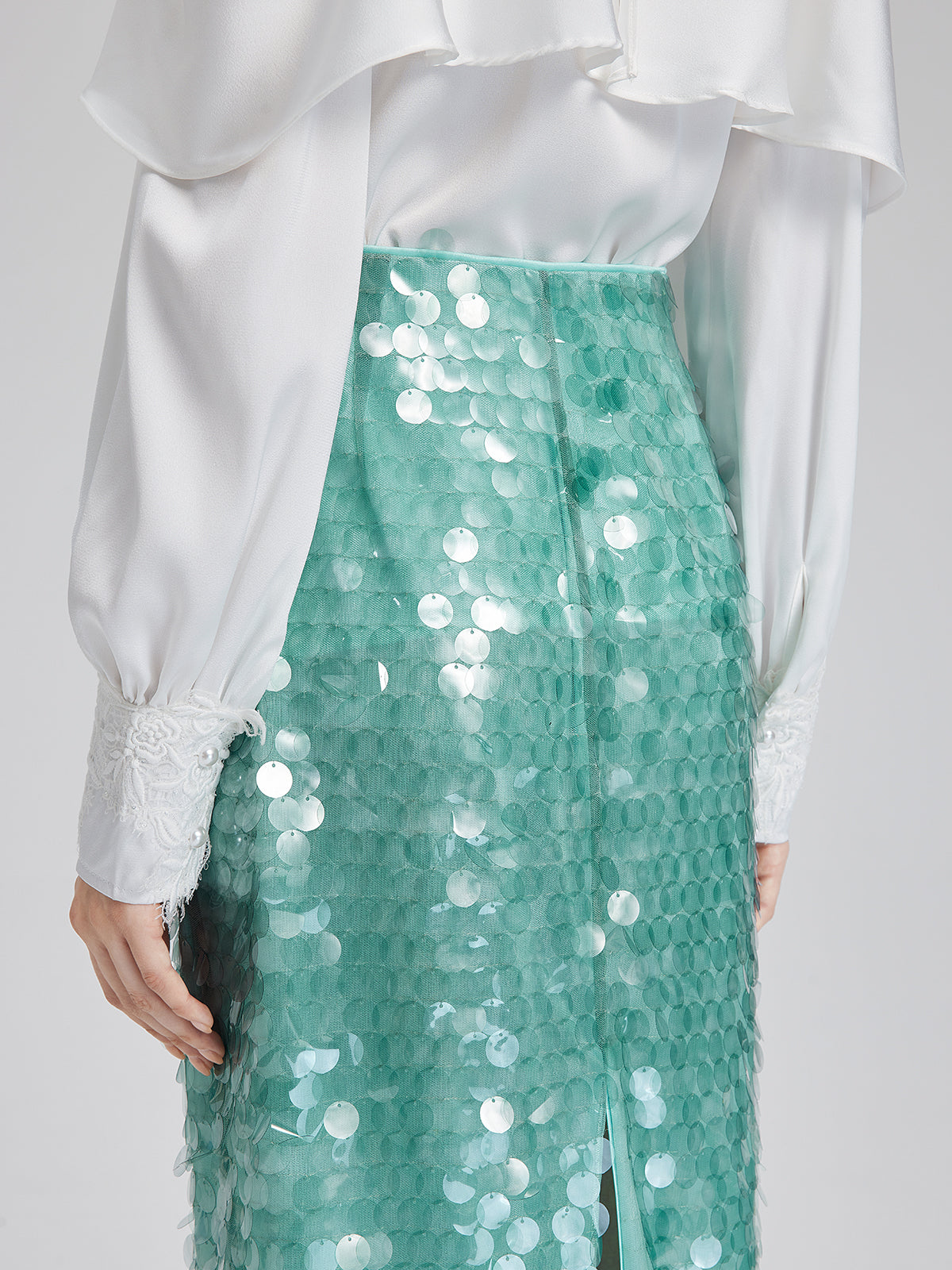 Elastic Sequin Mermaid Mint Skirt
