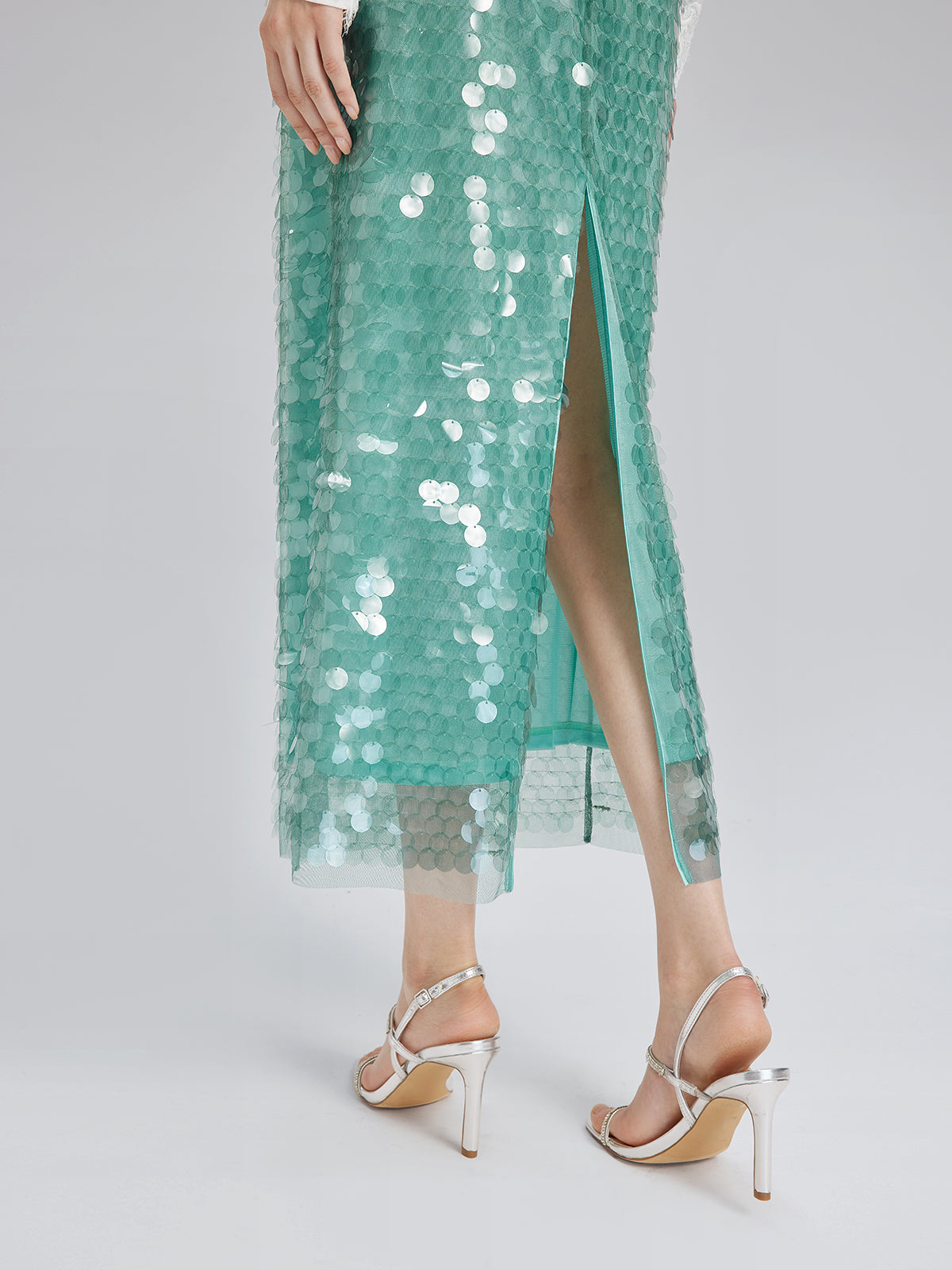 Elastic Sequin Mermaid Mint Skirt