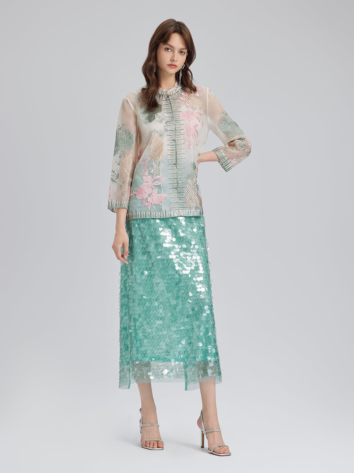 Elastic Sequin Mermaid Mint Skirt