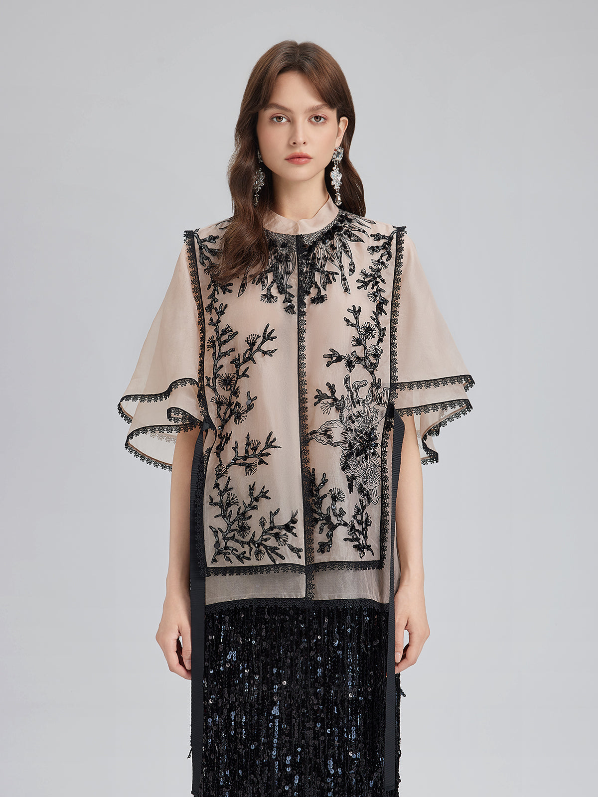 Silk Appliqué Beaded Layered-look Top
