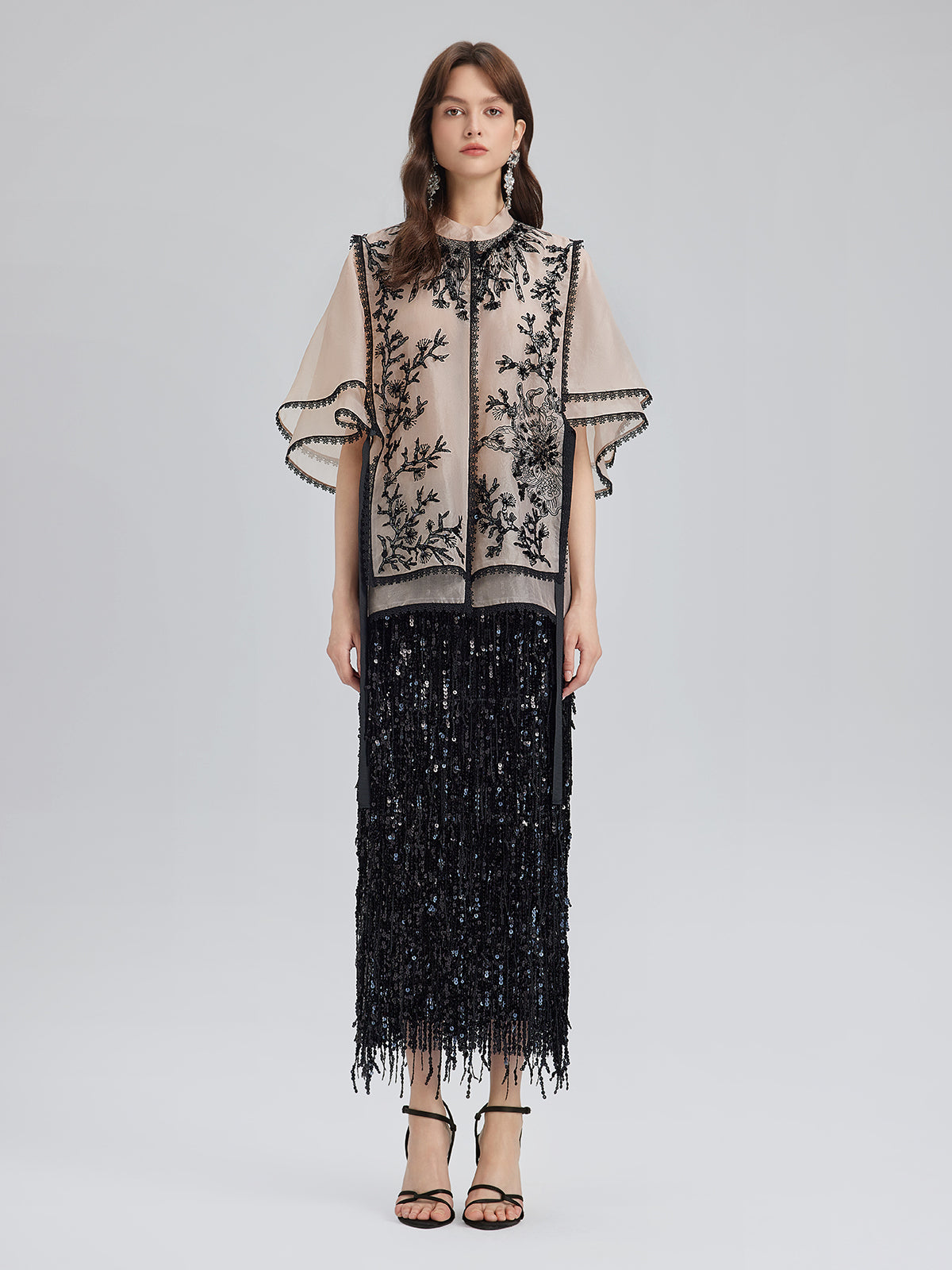 Silk Appliqué Beaded Layered-look Top