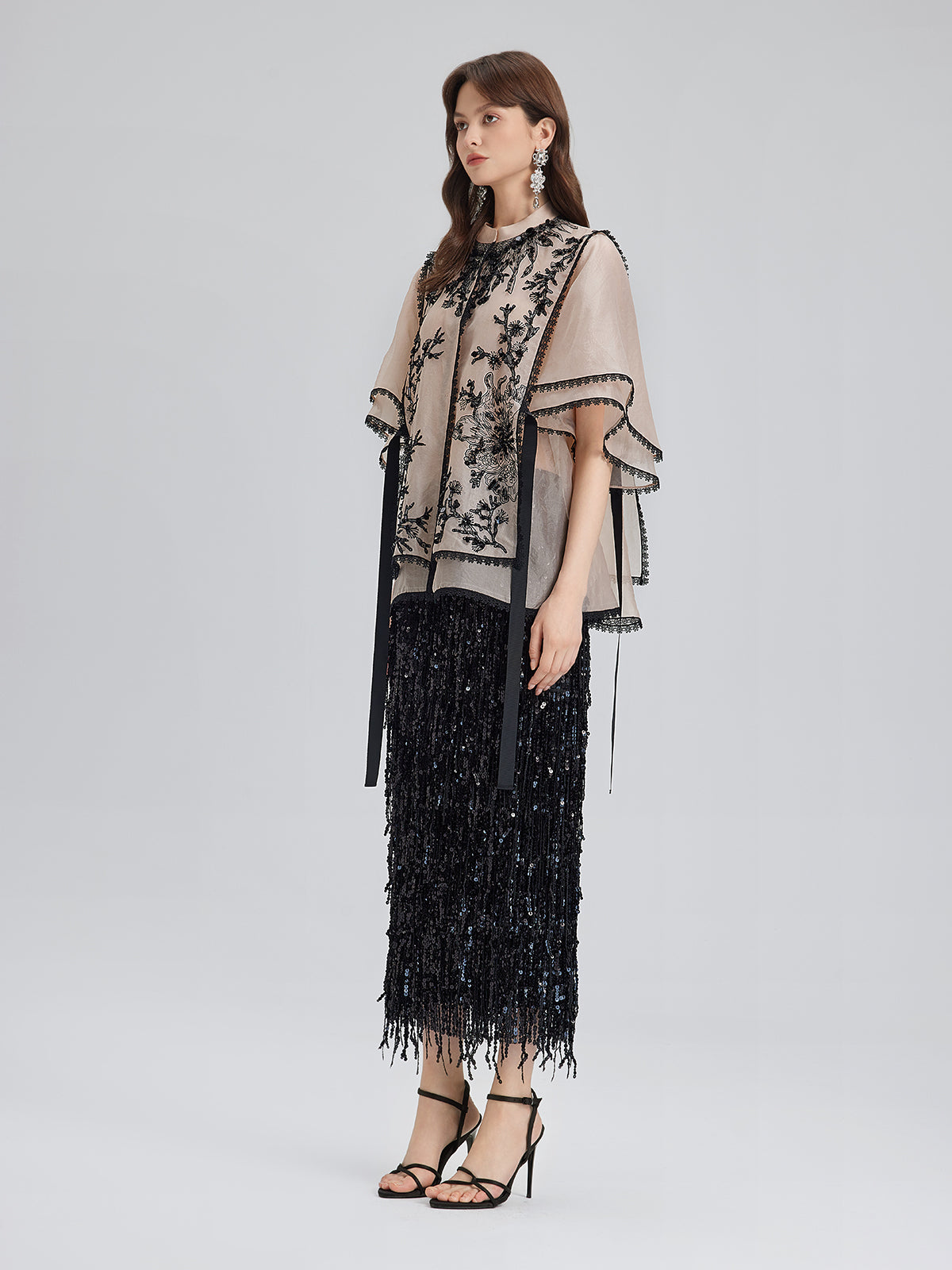 Silk Appliqué Beaded Layered-look Top