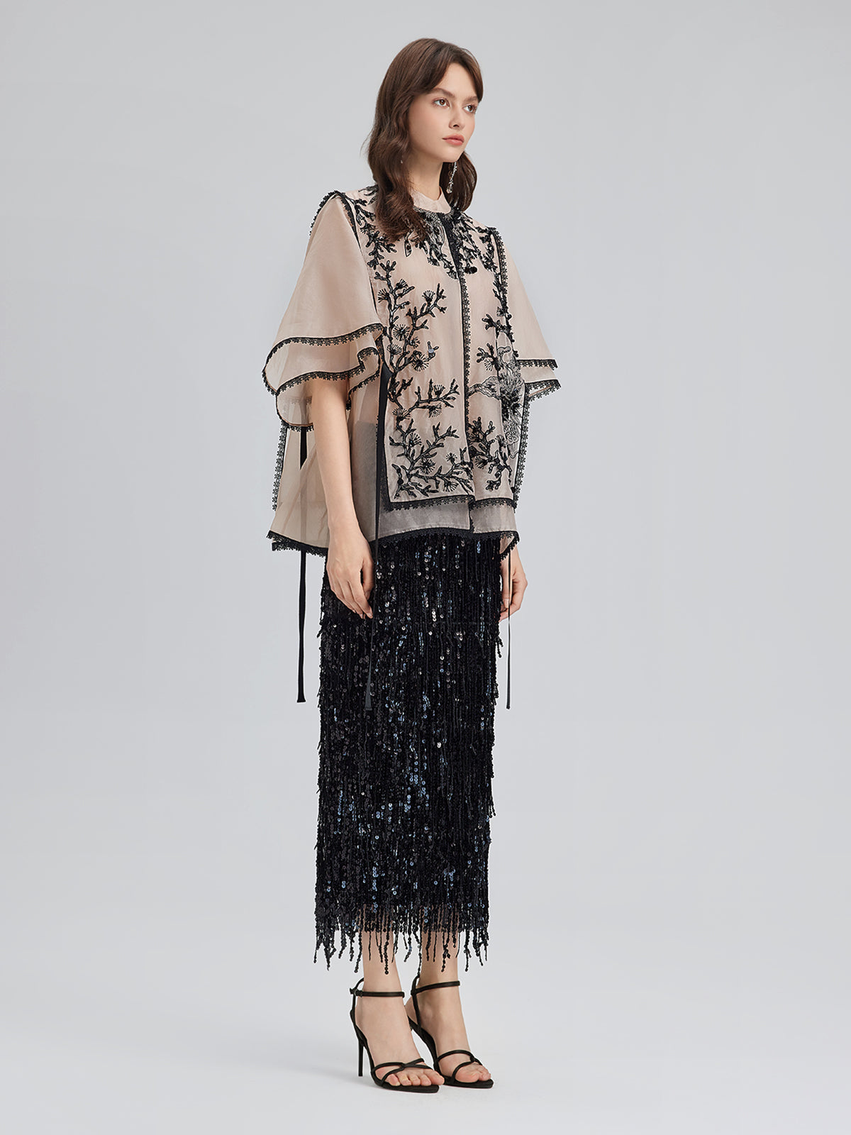 Silk Appliqué Beaded Layered-look Top