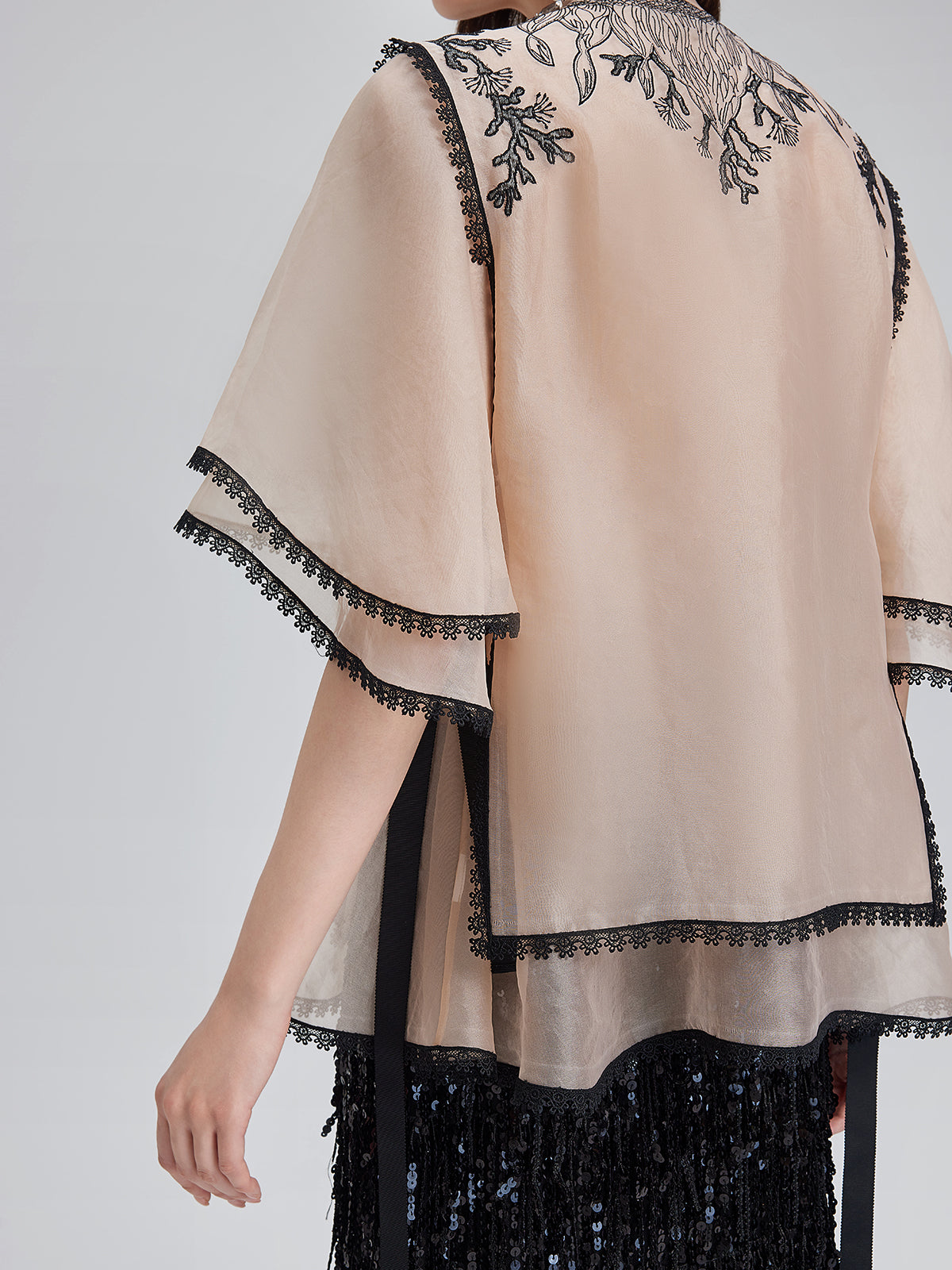 Silk Appliqué Beaded Layered-look Top