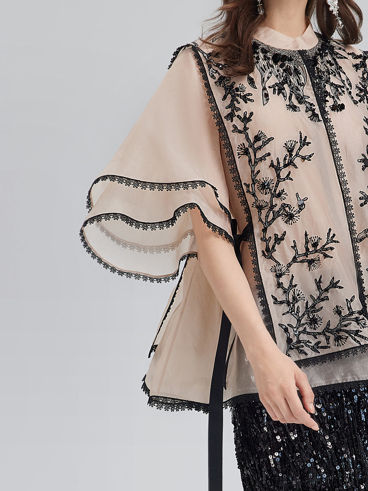 Silk Appliqué Beaded Layered-look Top