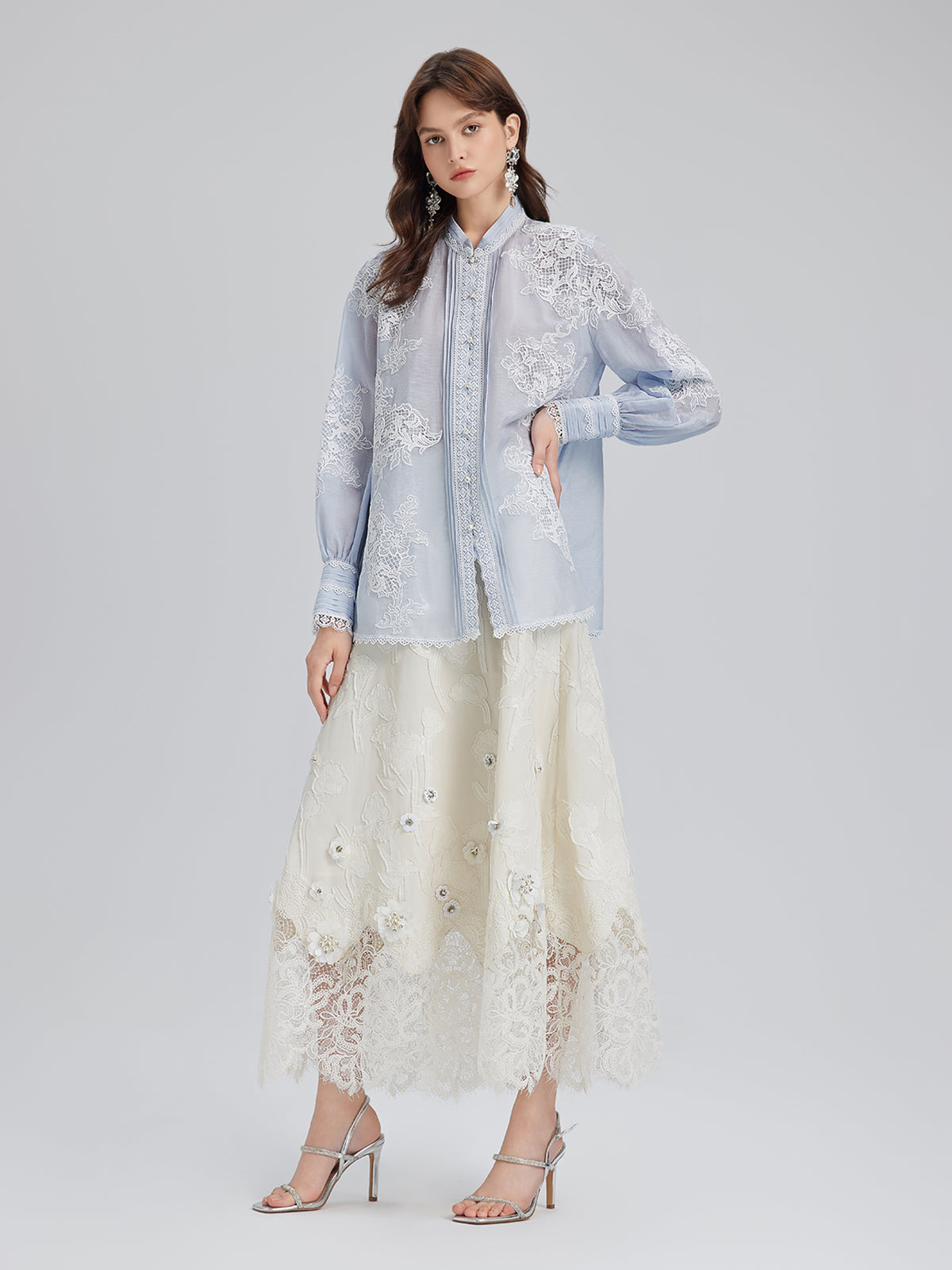 Final Sale | Custom Beaded Lace Jacquard Skirt