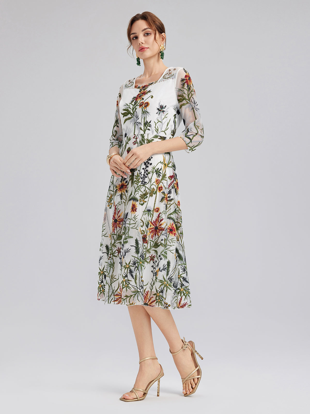 Hand-Beaded Floral Embroidered Dress