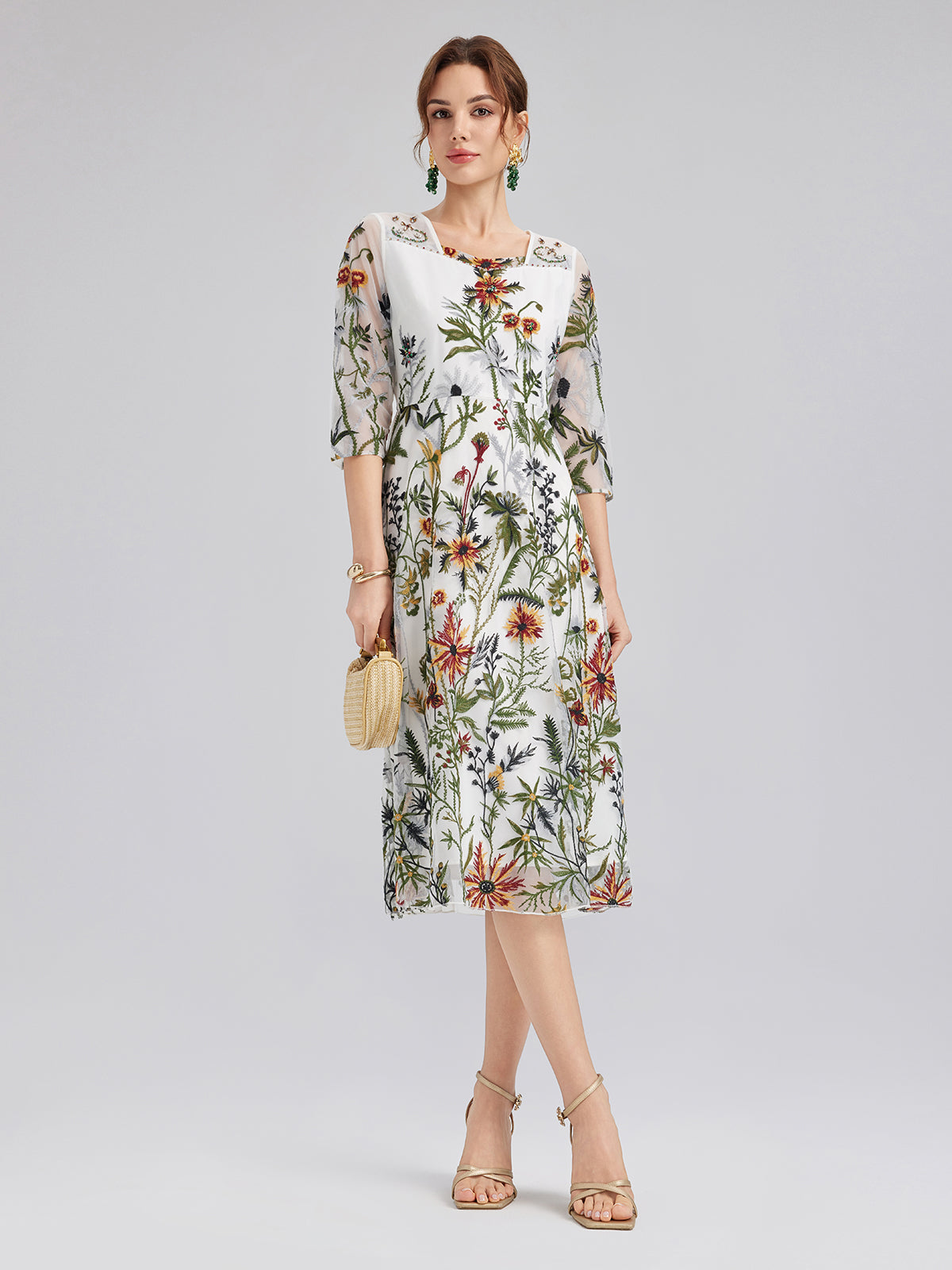 Hand-Beaded Floral Embroidered Dress