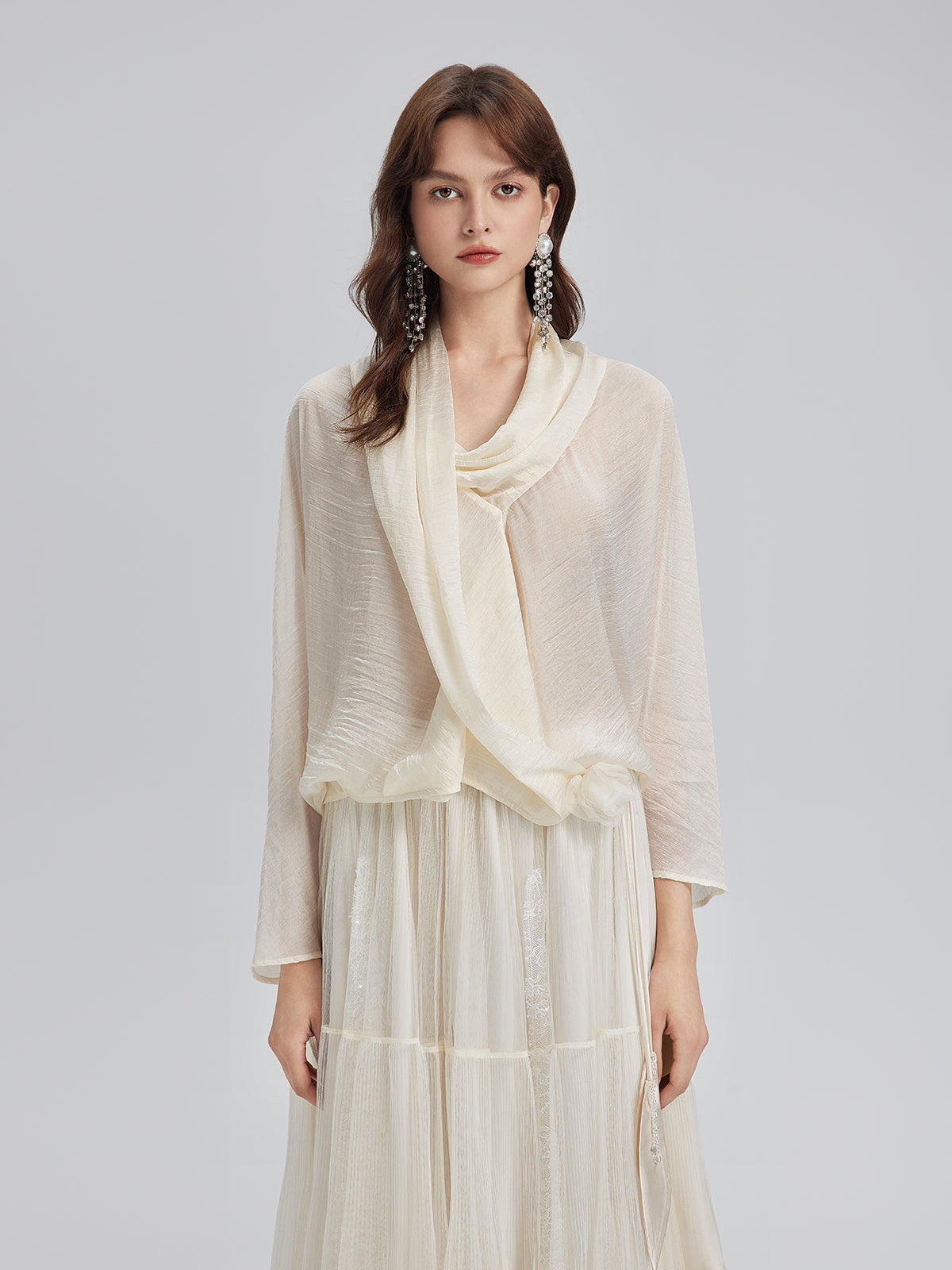 Final Sale | Asymmetric Cowl Neck Acetate Top