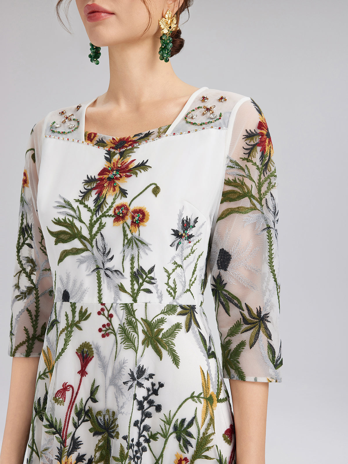 Hand-Beaded Floral Embroidered Dress