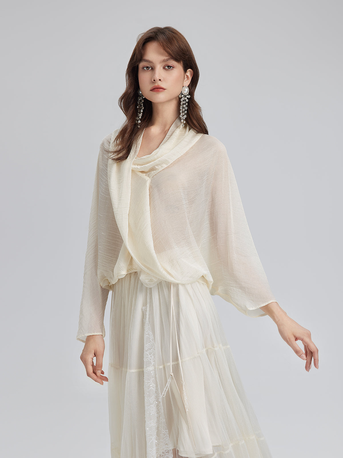 Final Sale | Asymmetric Cowl Neck Acetate Top