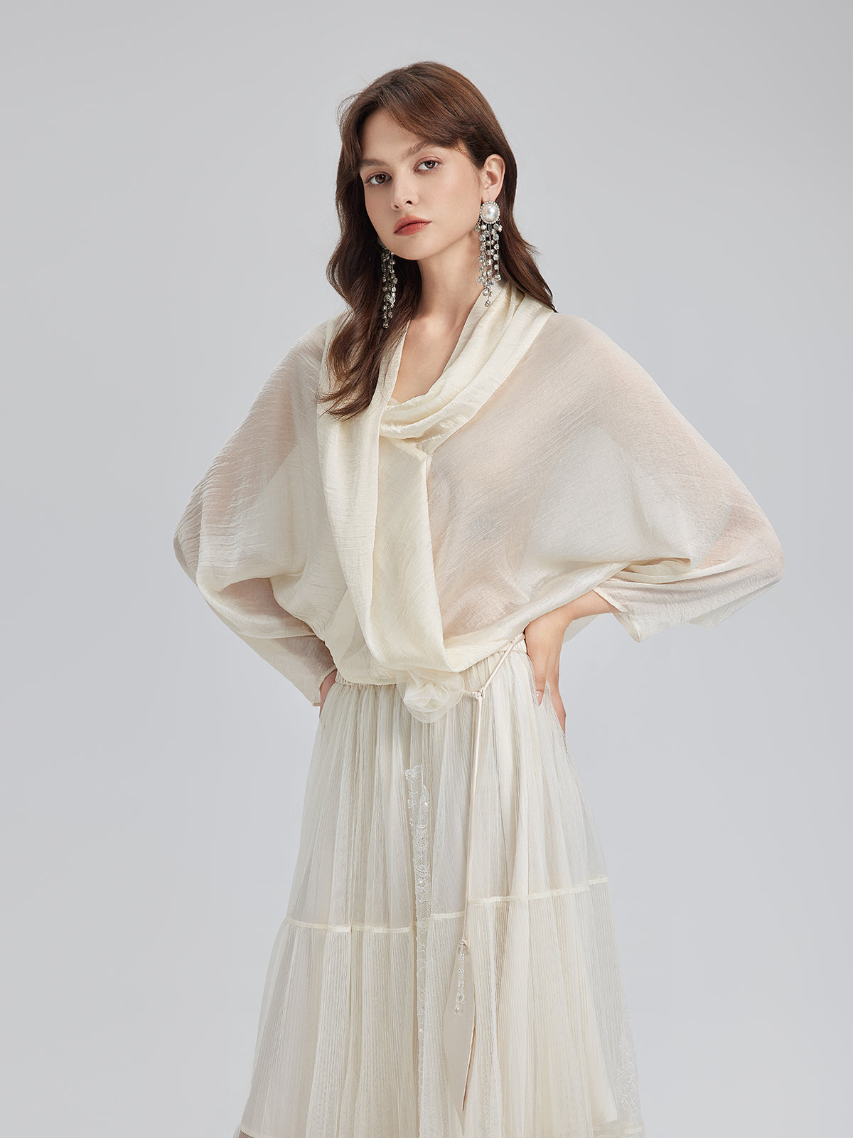 Final Sale | Asymmetric Cowl Neck Acetate Top