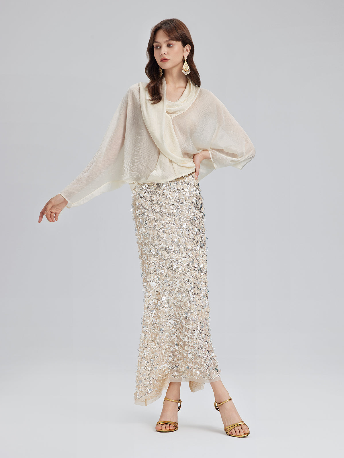 Final Sale | Asymmetric Cowl Neck Acetate Top