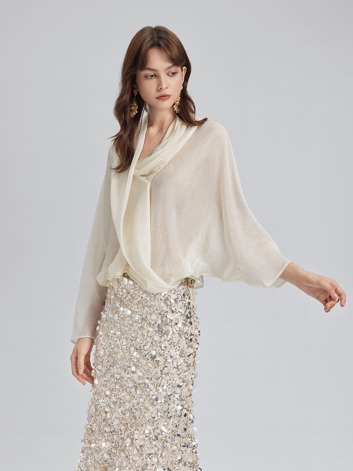 Final Sale | Asymmetric Cowl Neck Acetate Top